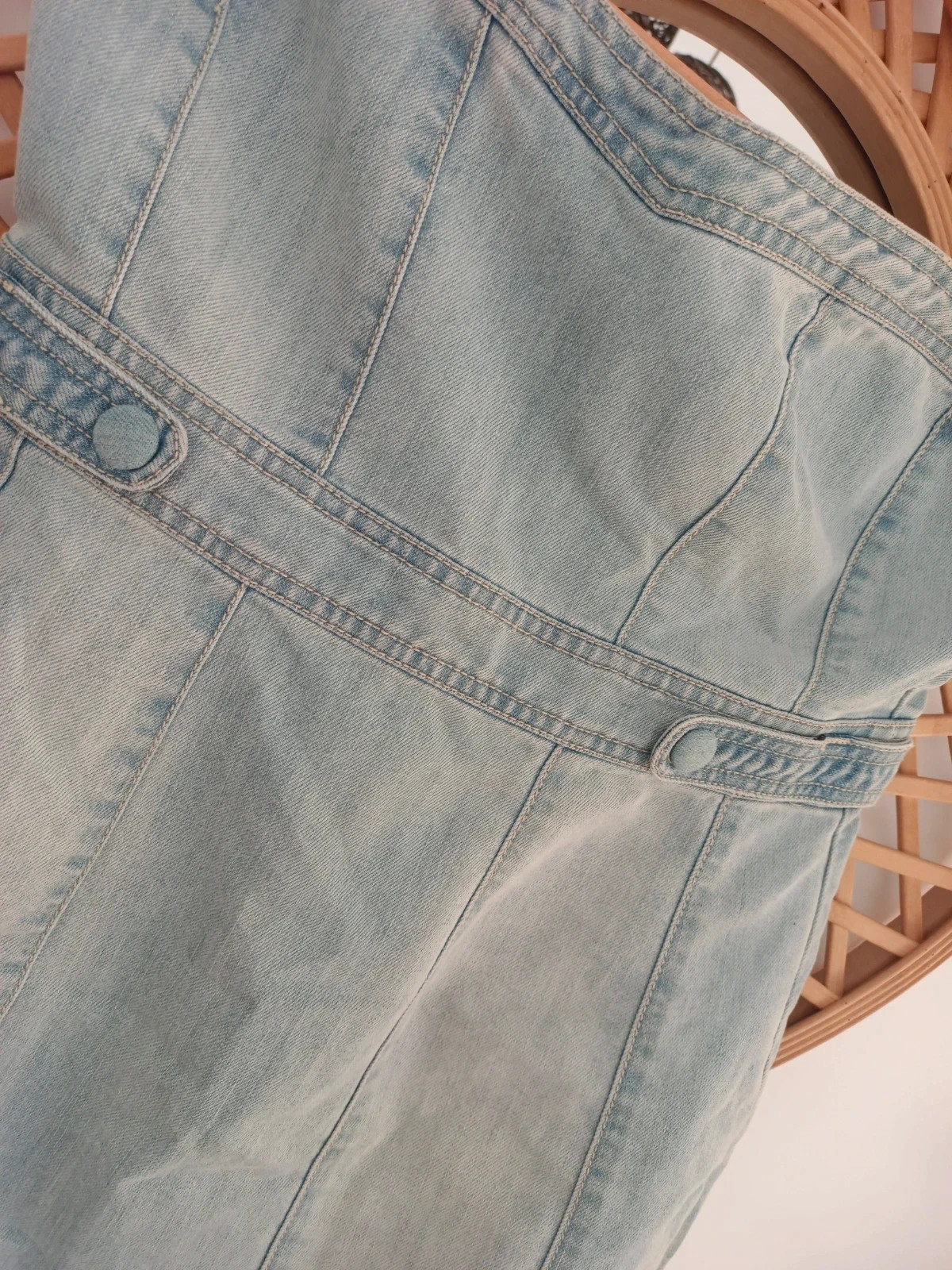 Vestido vaquero palabra de honor denim claro Talla M | Strapless Denim Dress | Robe Bustier Jean – Blanco – taille M / 38 / 10 4
