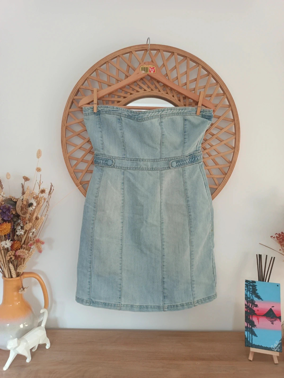 Vestido vaquero palabra de honor denim claro Talla M | Strapless Denim Dress | Robe Bustier Jean