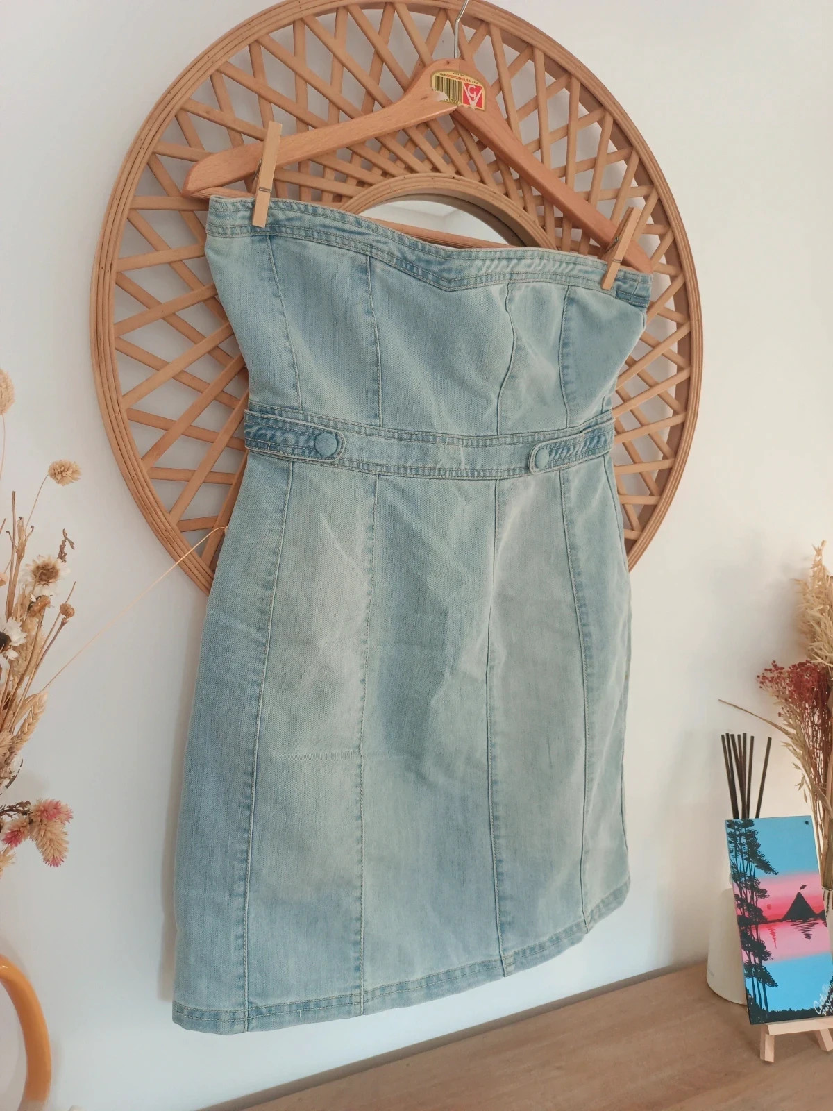 Vestido vaquero palabra de honor denim claro Talla M | Strapless Denim Dress | Robe Bustier Jean – Blanco – taille M / 38 / 10 3