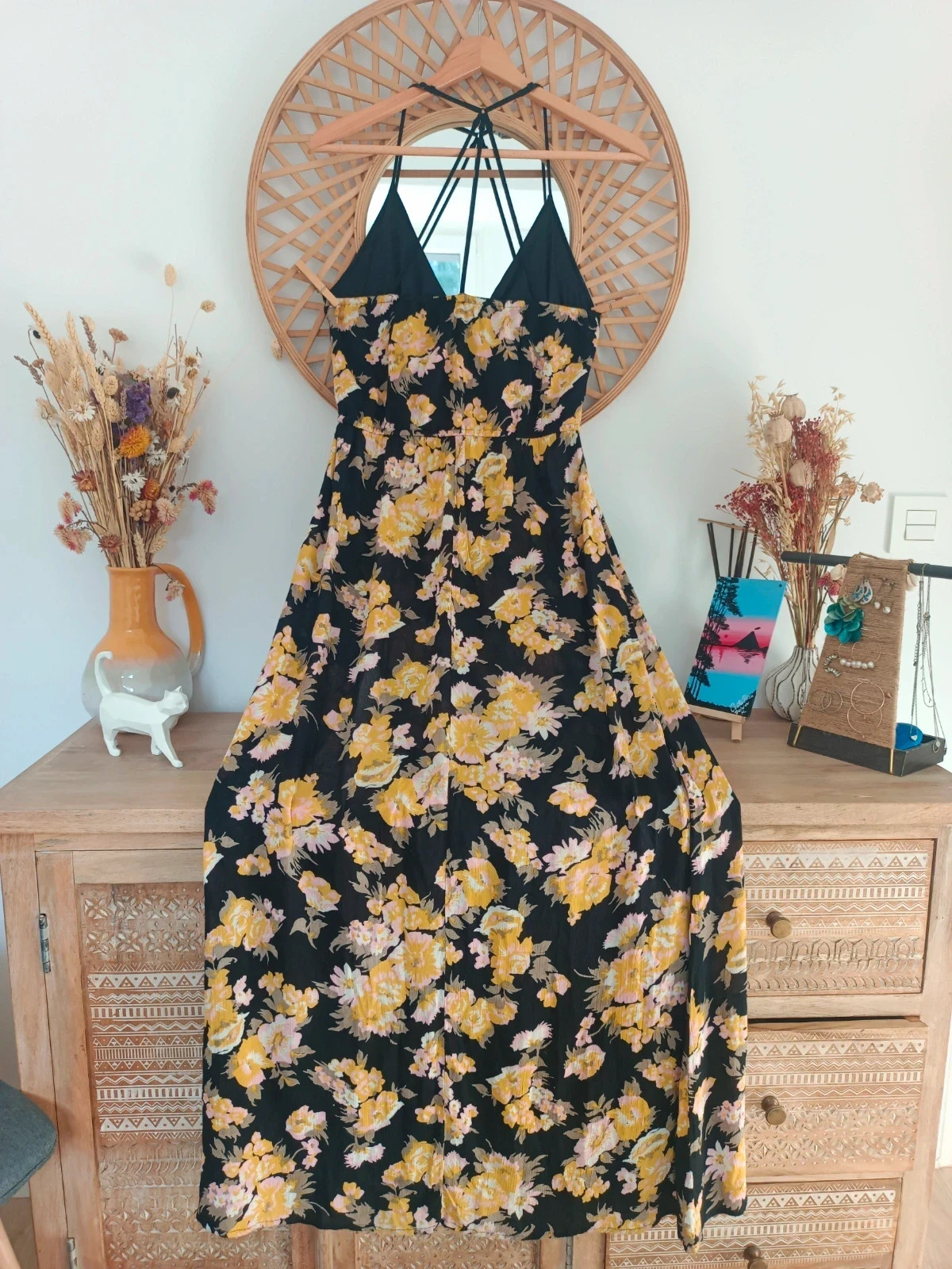 Vestido Boho Floral Largo BOG Collective M Black Floral Wrap Dress Festival Summer – Band of Gypsies – taille M / 38 / 10 3