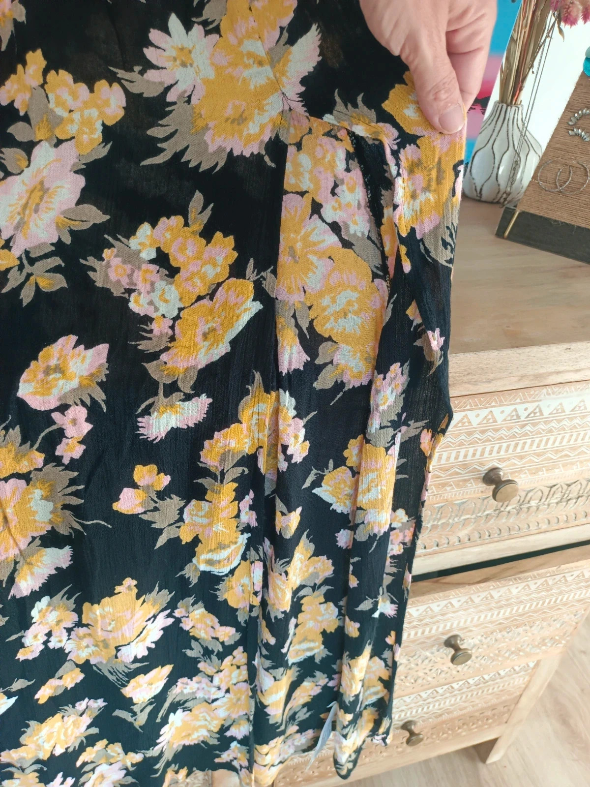 Vestido Boho Floral Largo BOG Collective M Black Floral Wrap Dress Festival Summer – Band of Gypsies – taille M / 38 / 10 4