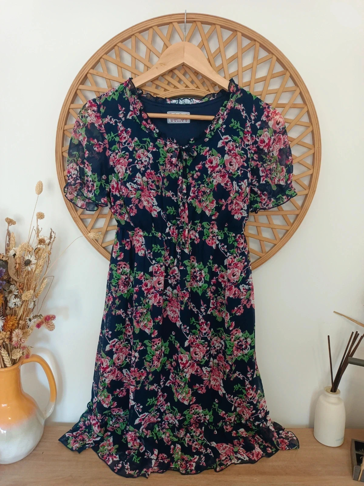 Garden Romantic Floral Dress Vestido Azul Marino Flores Robe Fleurie Sommer Kleid – Garden Romantic – taille S / 36 / 8 2