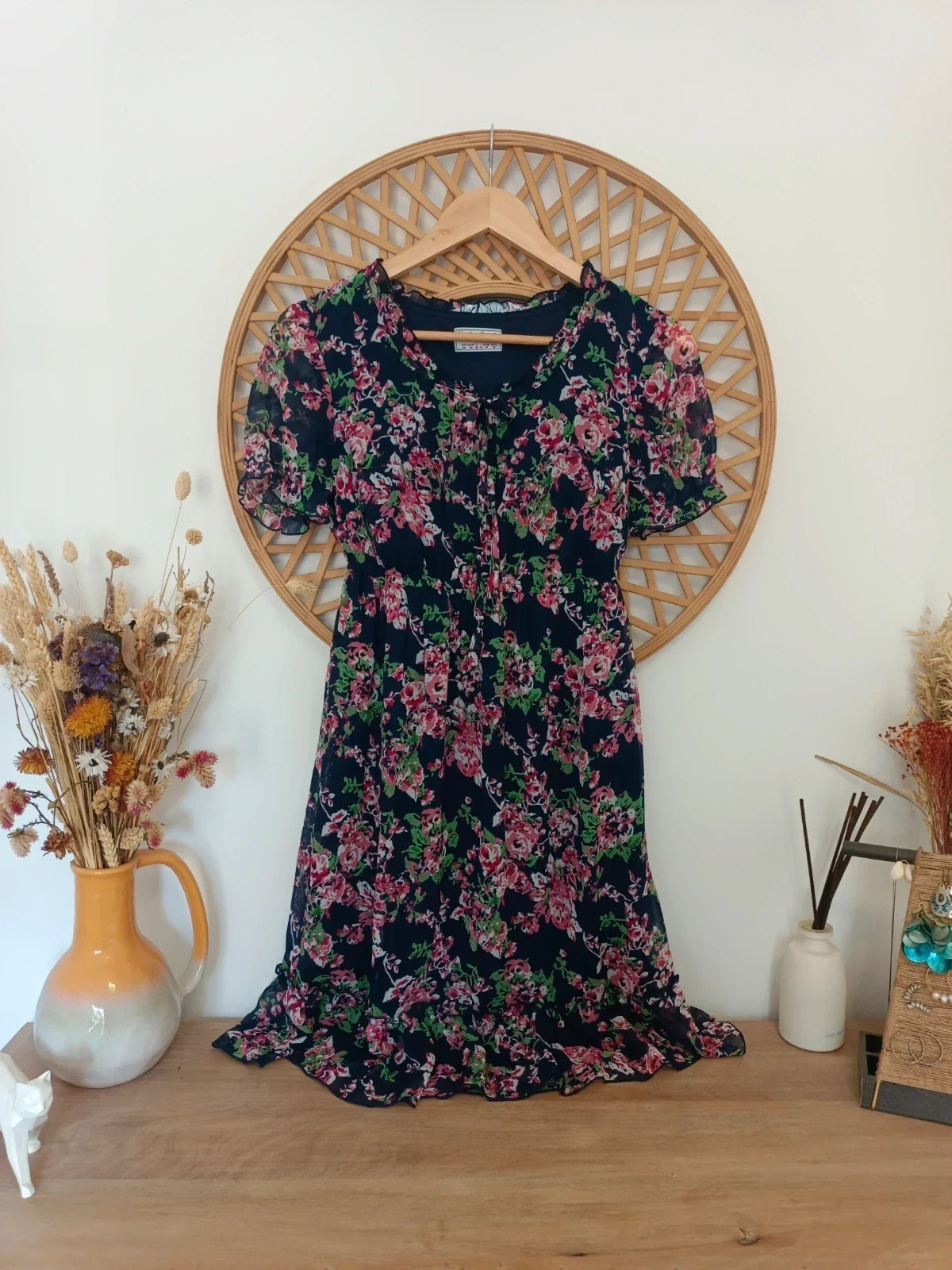 Garden Romantic Floral Dress Vestido Azul Marino Flores Robe Fleurie Sommer Kleid – Garden Romantic – taille S / 36 / 8
