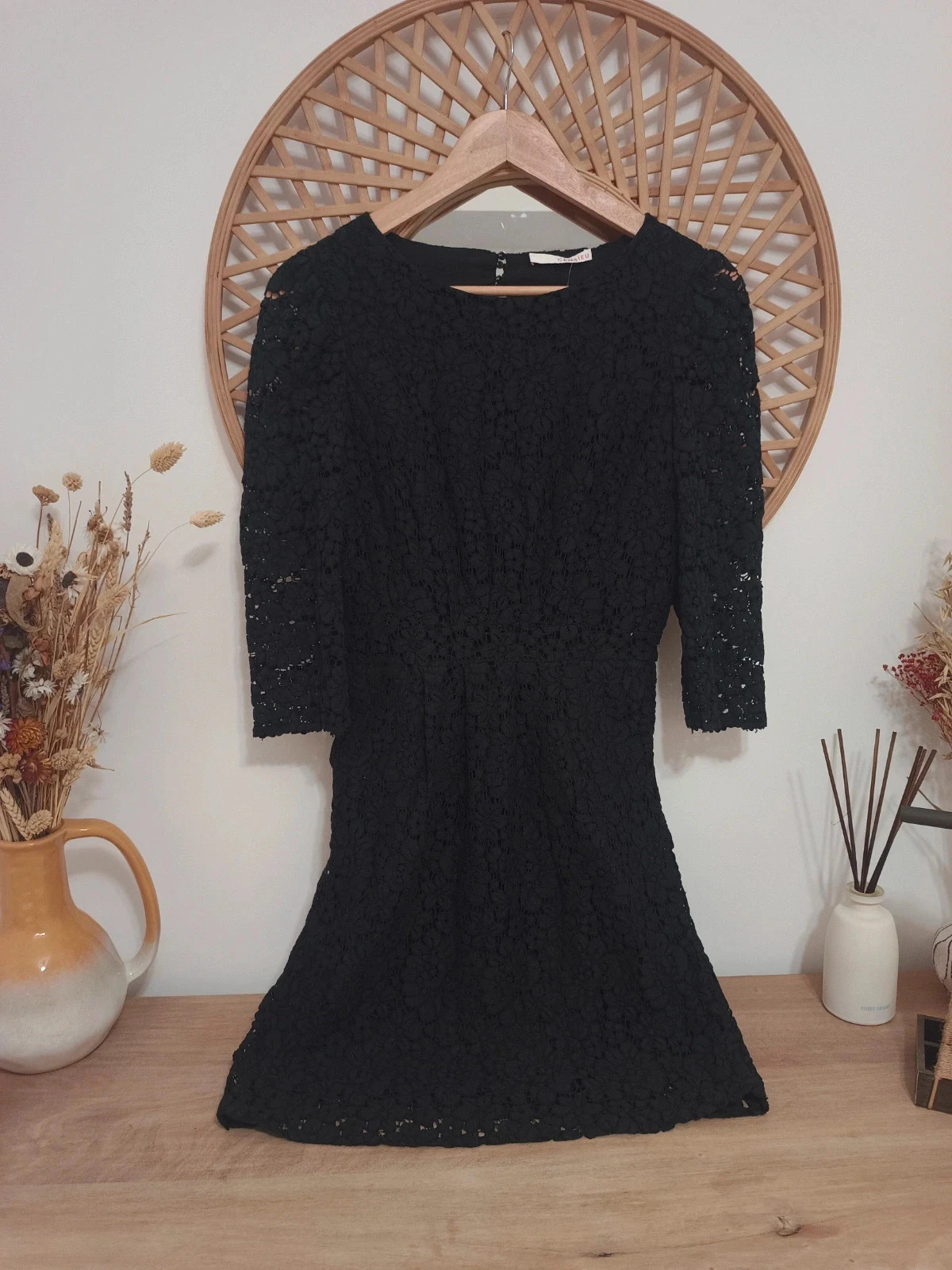 Vestido negro de encaje floral de la marca Camaïeu, talla S – Camaïeu – taille S / 36 / 8 2