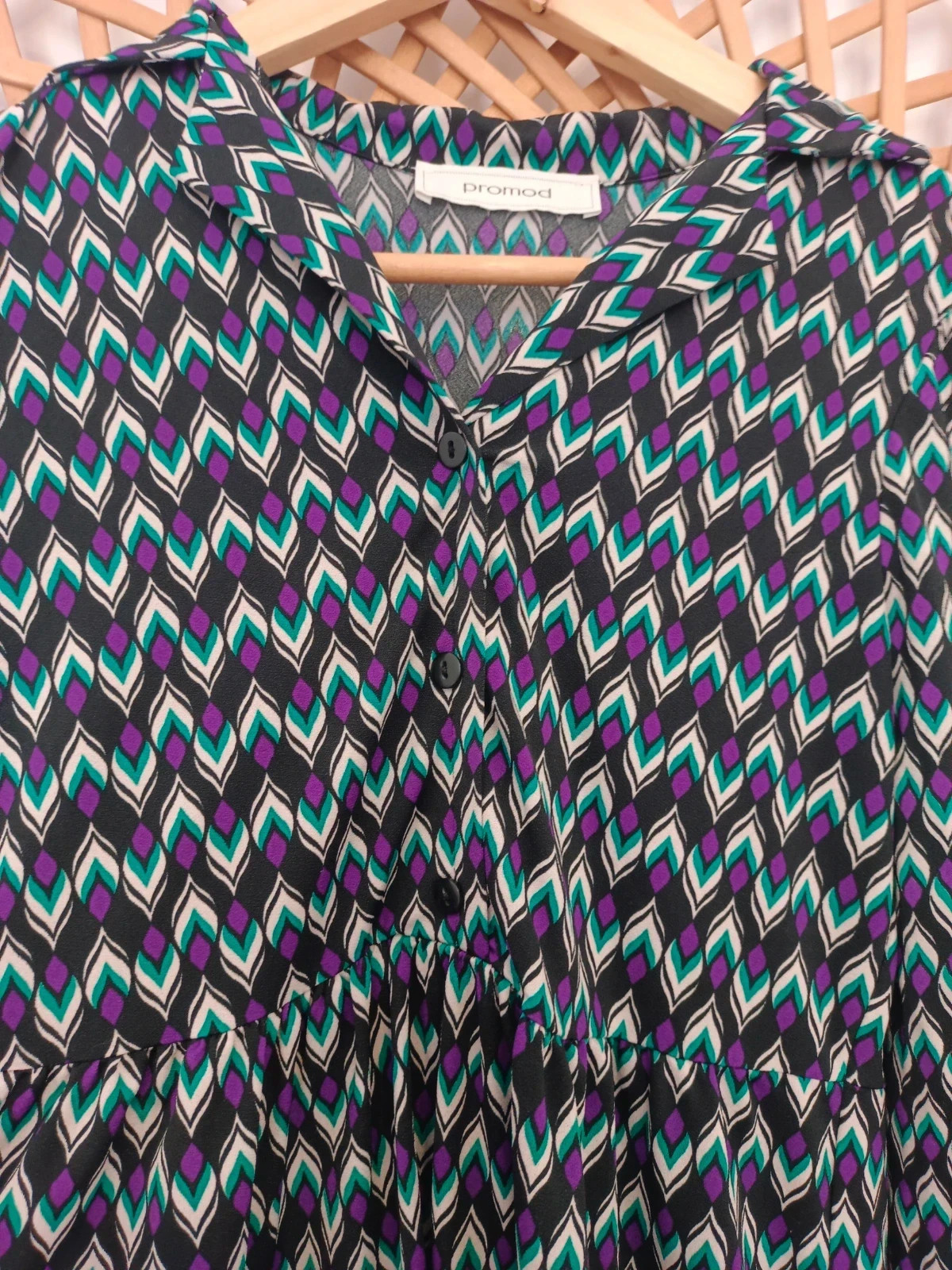 Promod Geometric Dress Black Green Purple Vestido Estampado Robe Femme Herbst Look – Promod – taille S / 36 / 8 5