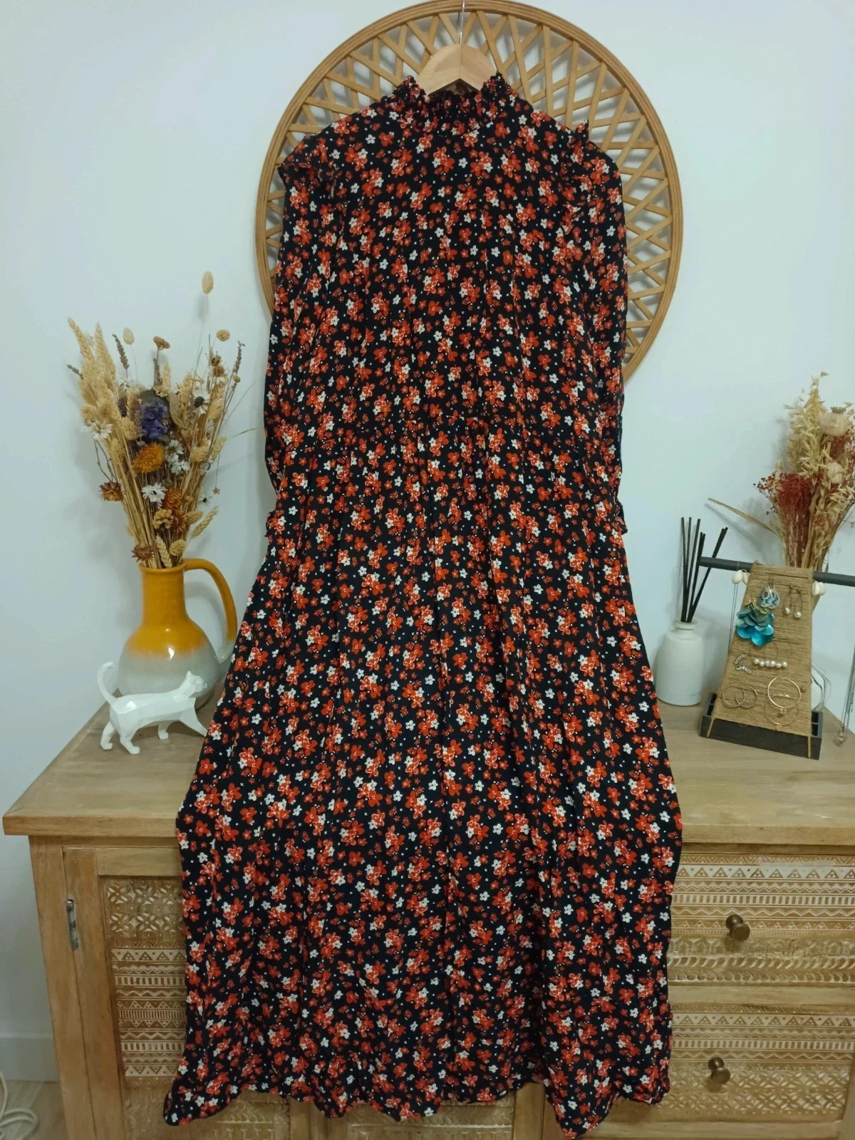 Zara floral long dress XS-S vestido largo boho romántico black red – Zara – taille XS / 34 / 6 2