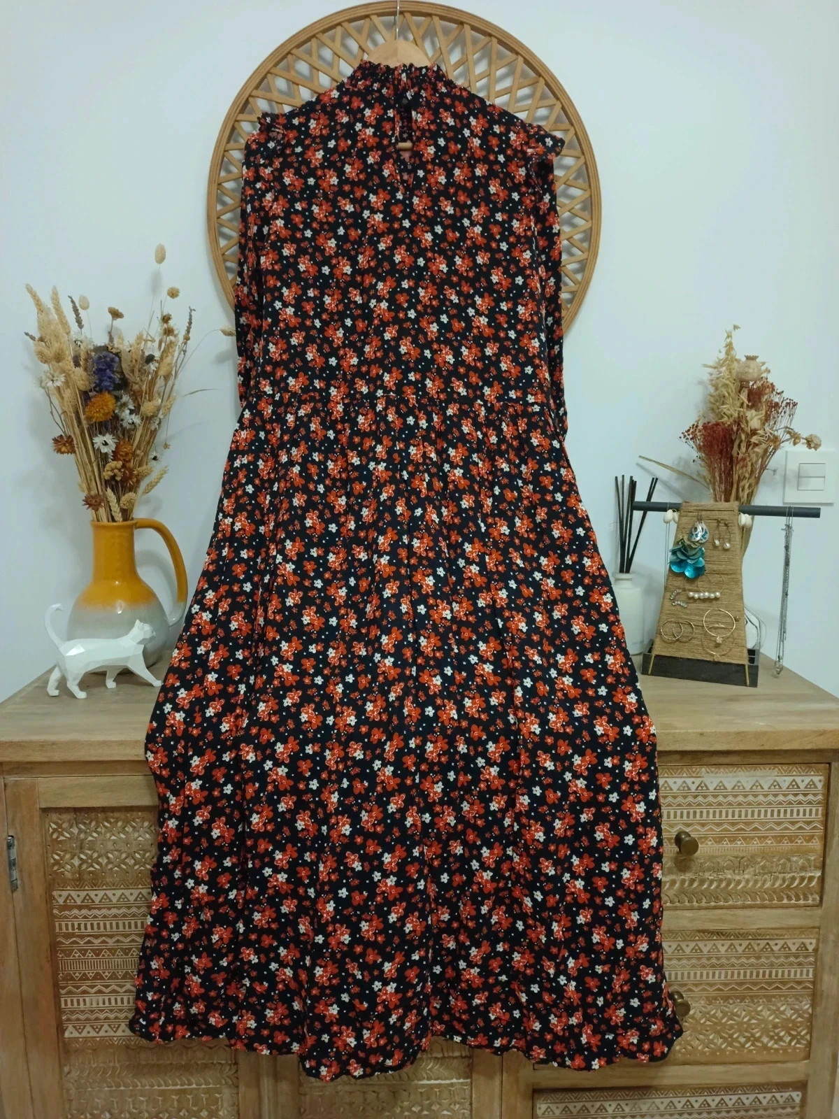 Zara floral long dress XS-S vestido largo boho romántico black red – Zara – taille XS / 34 / 6 4