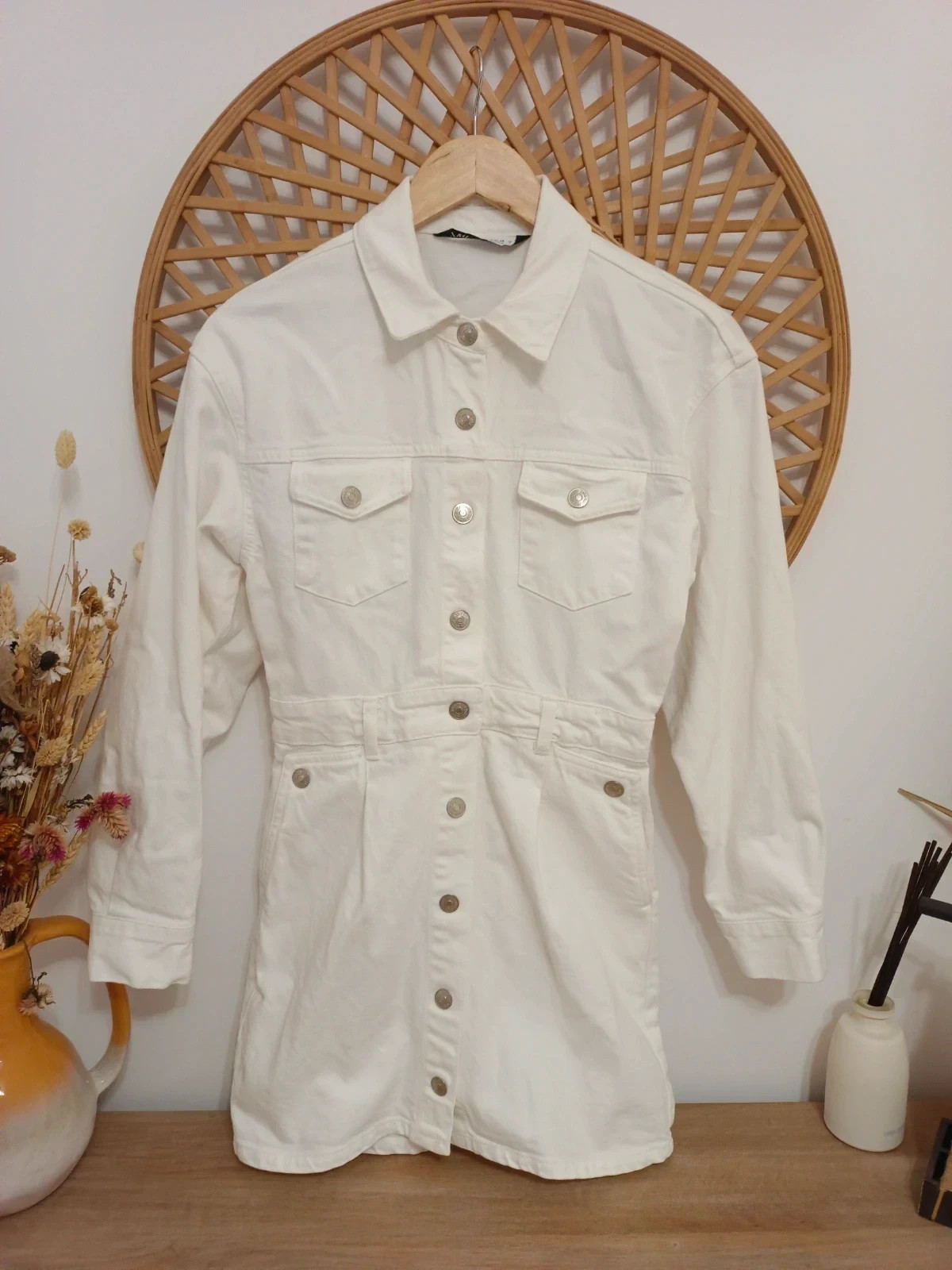 Vestido denim blanco Zara · robe chemise blanche · white shirt dress · abito chemisier XS-S – Zara – taille XS / 34 / 6 2