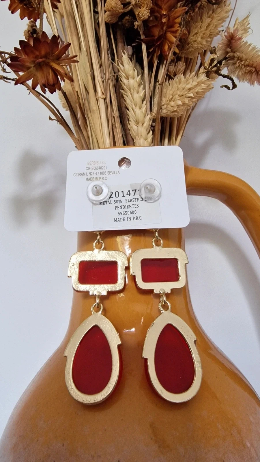 Pendientes largos rojos dorados · Red Statement Earrings · Boucles d’oreilles rouges – Monica – taille Taille unique 4