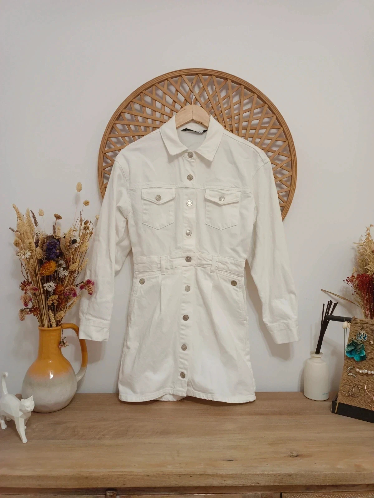 Vestido denim blanco Zara · robe chemise blanche · white shirt dress · abito chemisier XS-S – Zara – taille XS / 34 / 6
