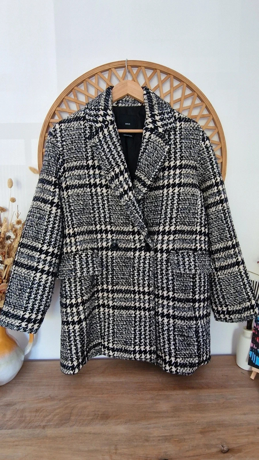 Abrigo Mango MNG de cuadros pata de gallo blanco y negro – Talla S – Mango – taille EU 36 2