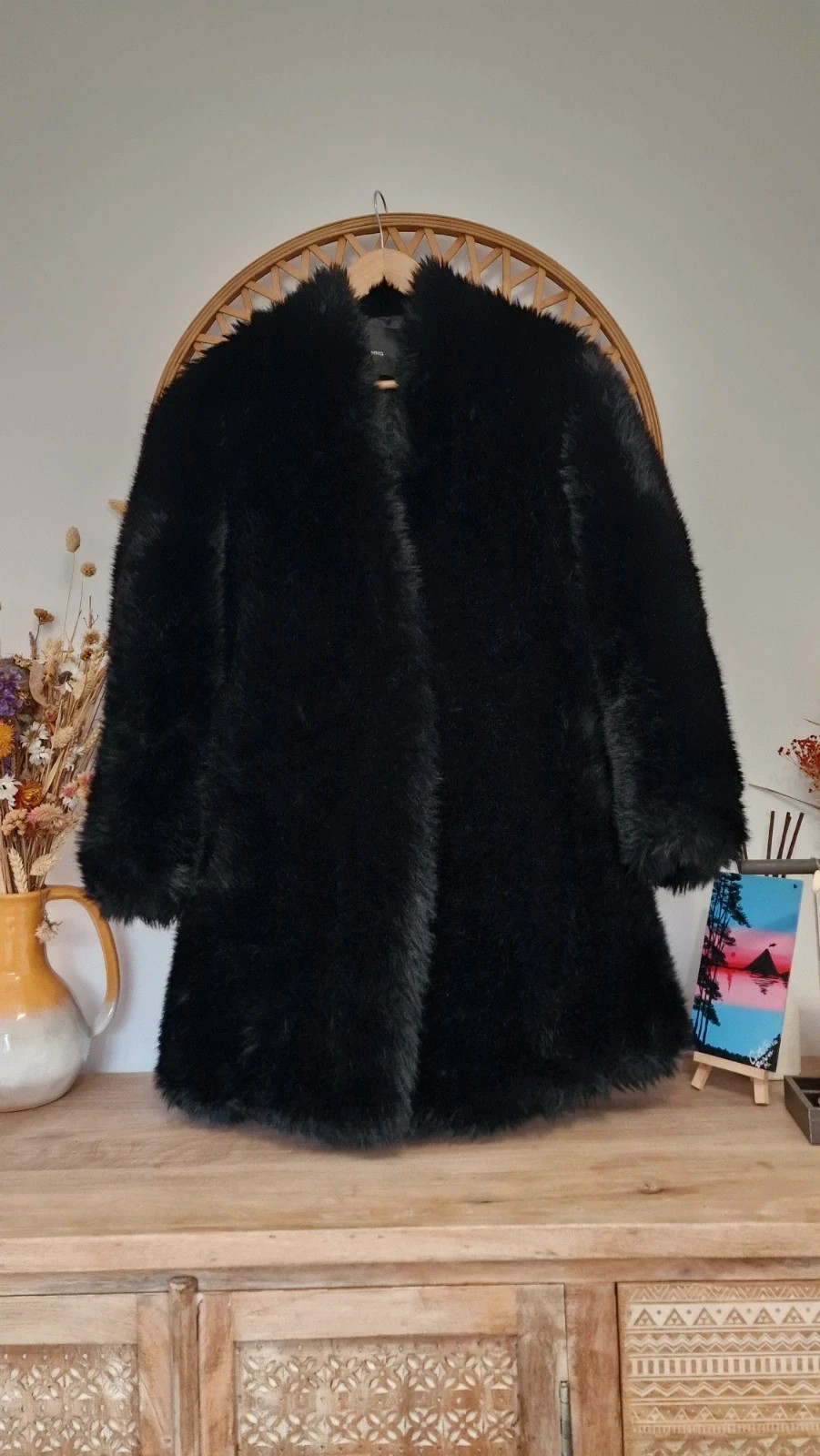 Abrigo Mango Negro Pelo Sintético · Black Faux Fur Coat · Manteau Fourrure · Cappotto Pelliccia – Mango – taille S / 36 / 8 2