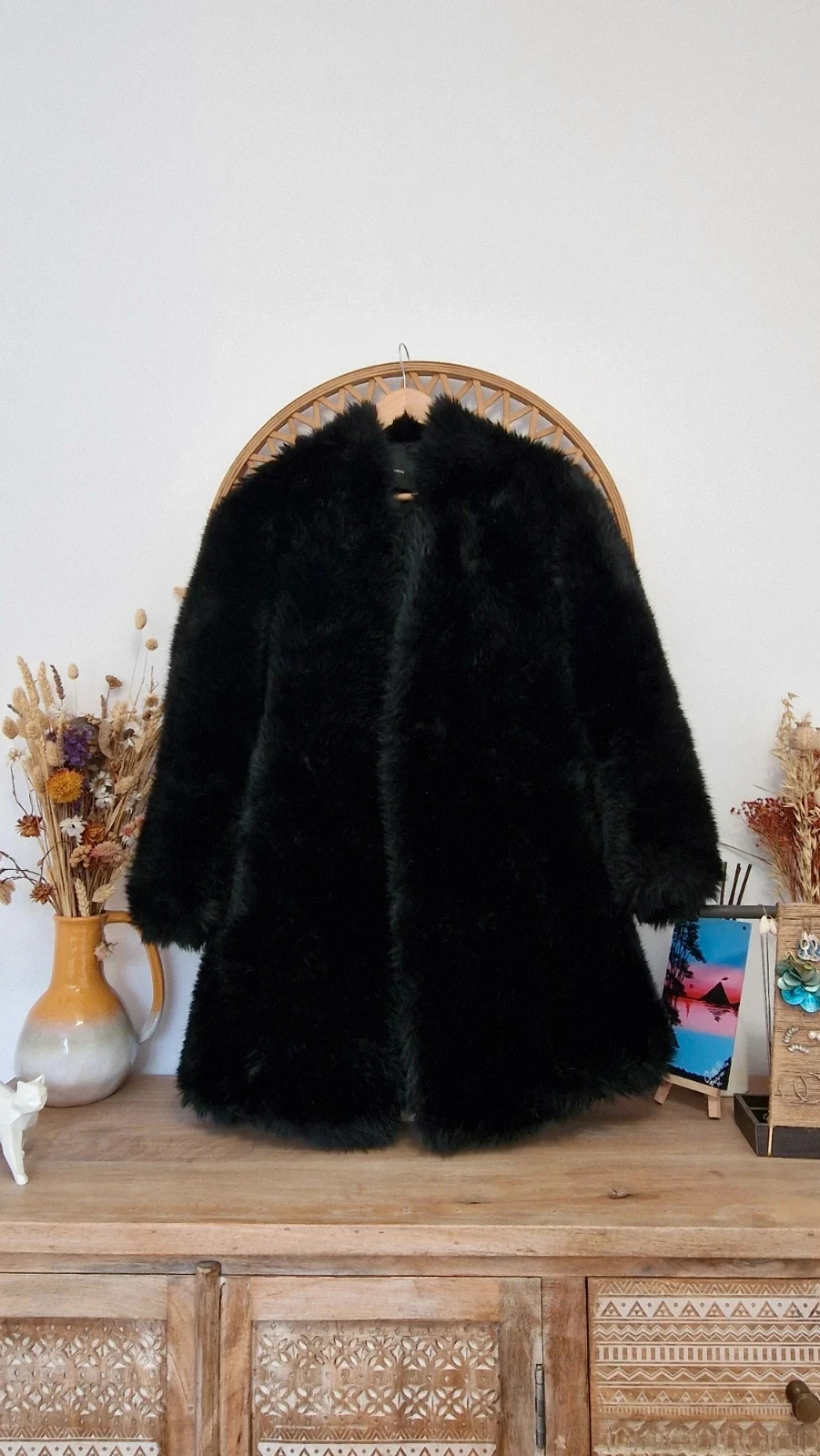 Abrigo Mango Negro Pelo Sintético · Black Faux Fur Coat · Manteau Fourrure · Cappotto Pelliccia – Mango – taille S / 36 / 8