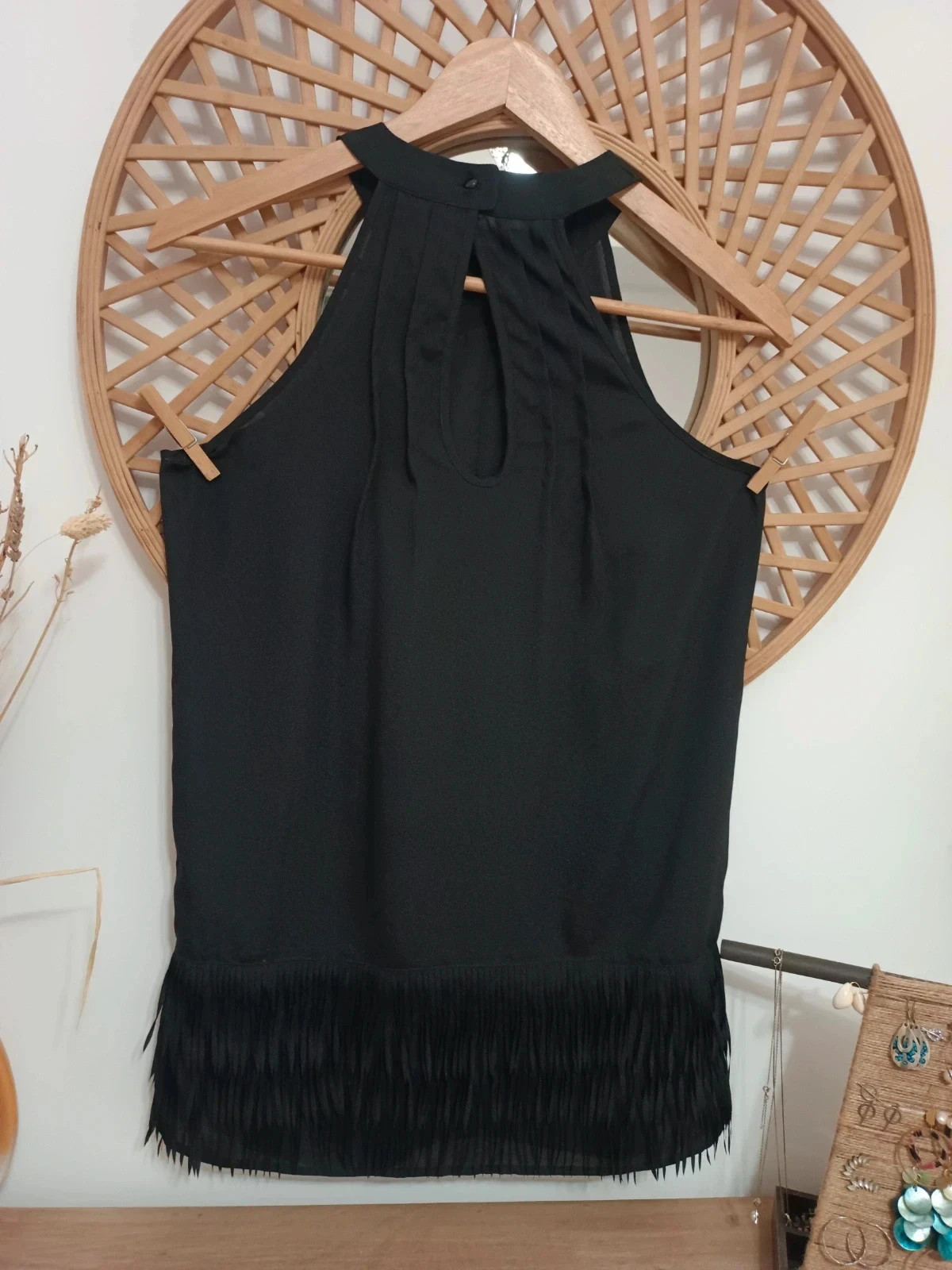 Vestido de fiesta de tirantes negro con flecos – Promod – taille S / 36 / 8 2
