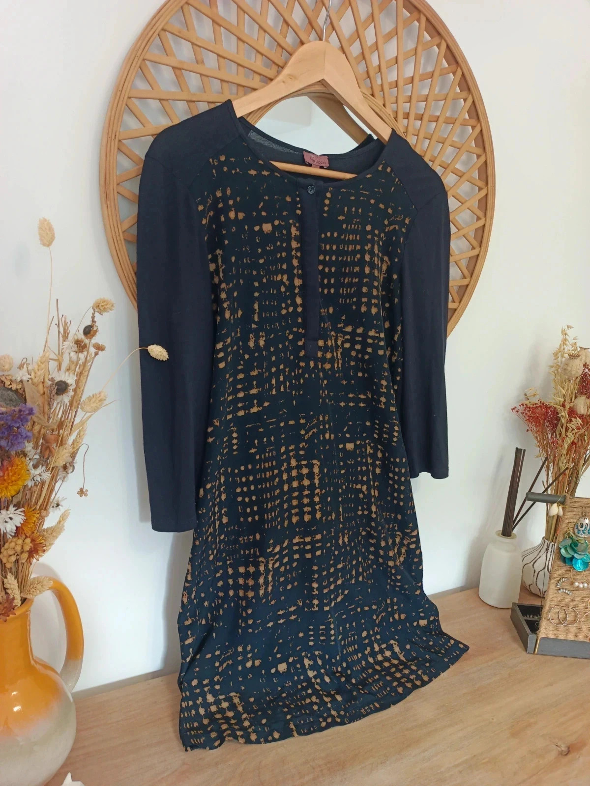 Vestido Trucco EUR 36 – printed dress navy gold – blusón elegante mujer – Trucco – taille S / 36 / 8 3