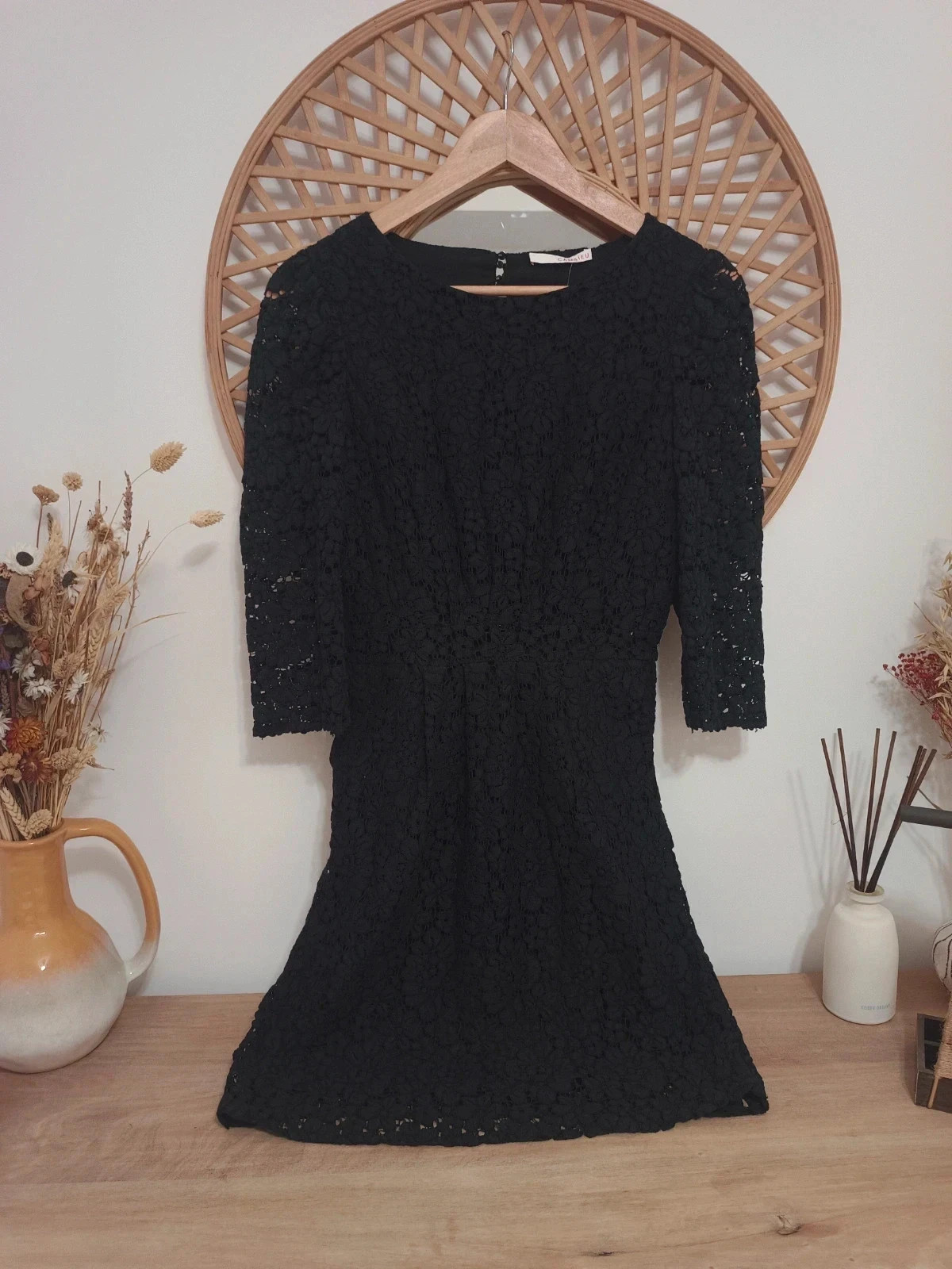 Vestido negro de encaje floral de la marca Camaïeu, talla S – Camaïeu – taille S / 36 / 8 2