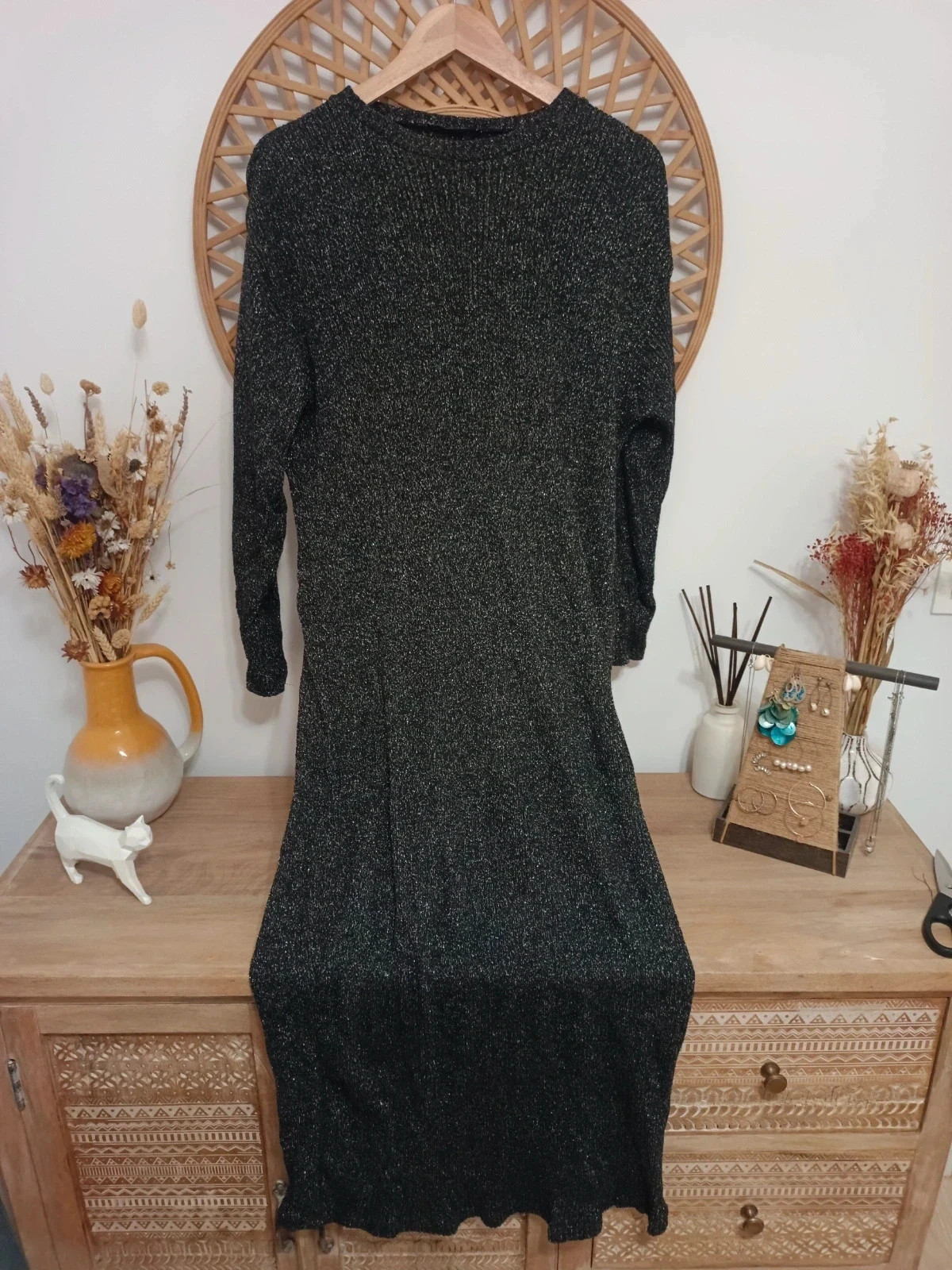 Zara black knit dress lurex vestido punto midi evening, S amplio, si no M-L – Zara – taille S / 36 / 8 2