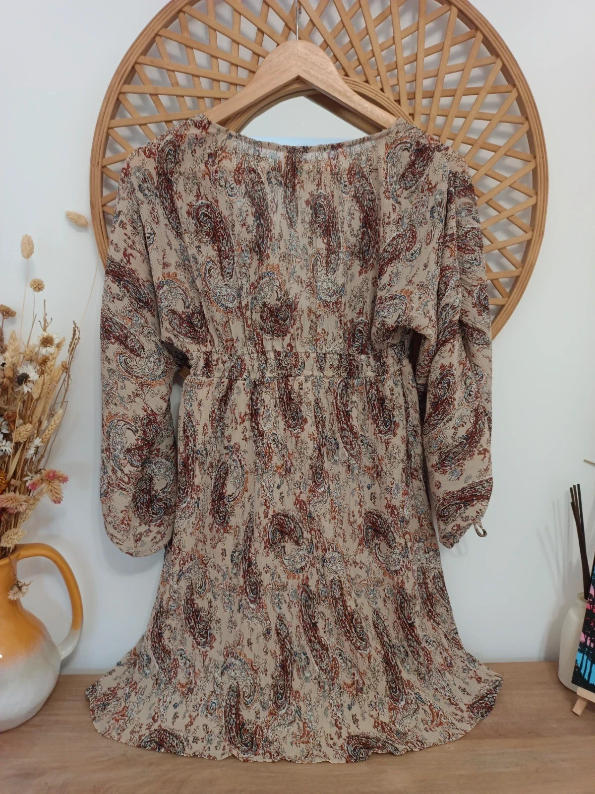 NKN Nekane Vestido Paisley Boho Dress Robe Kleid Beige T.S/M Manga Larga Forrado – NKN Nekane – taille S / 36 / 8 4