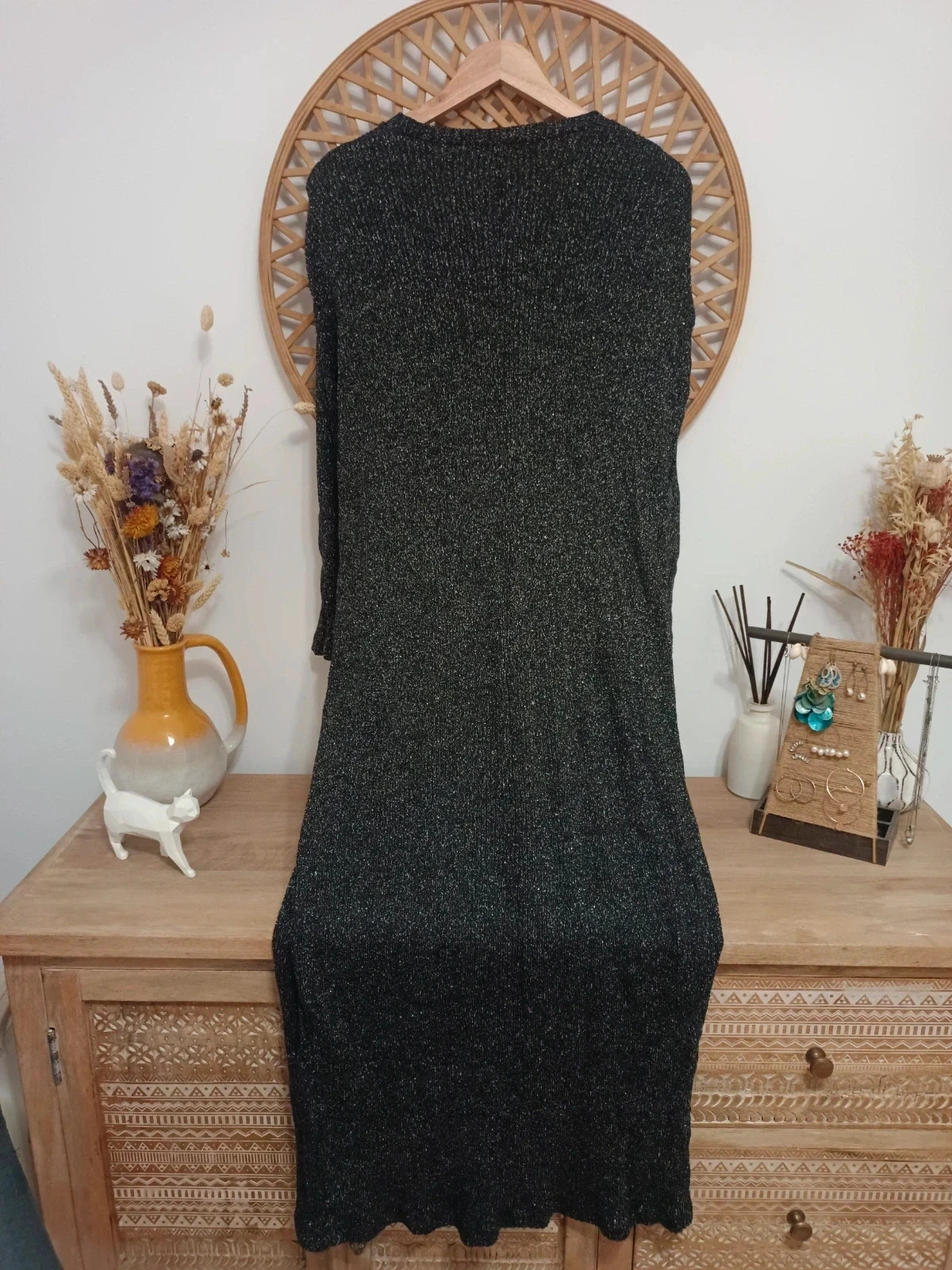 Zara black knit dress lurex vestido punto midi evening, S amplio, si no M-L – Zara – taille S / 36 / 8 4