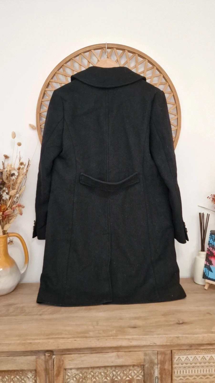 Abrigo largo negro Cortefiel mujer talla S botones joya elegante chic coat manteau cappotto – Cortefiel – taille S / 36 / 8 4