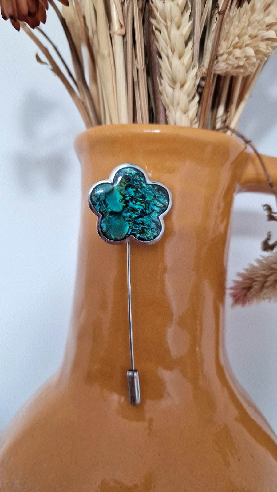 Broche vintage flor efecto nácar verde turquesa · Flower Brooch Pin · Broche Fleur · Spilla Fiore – Neo 2