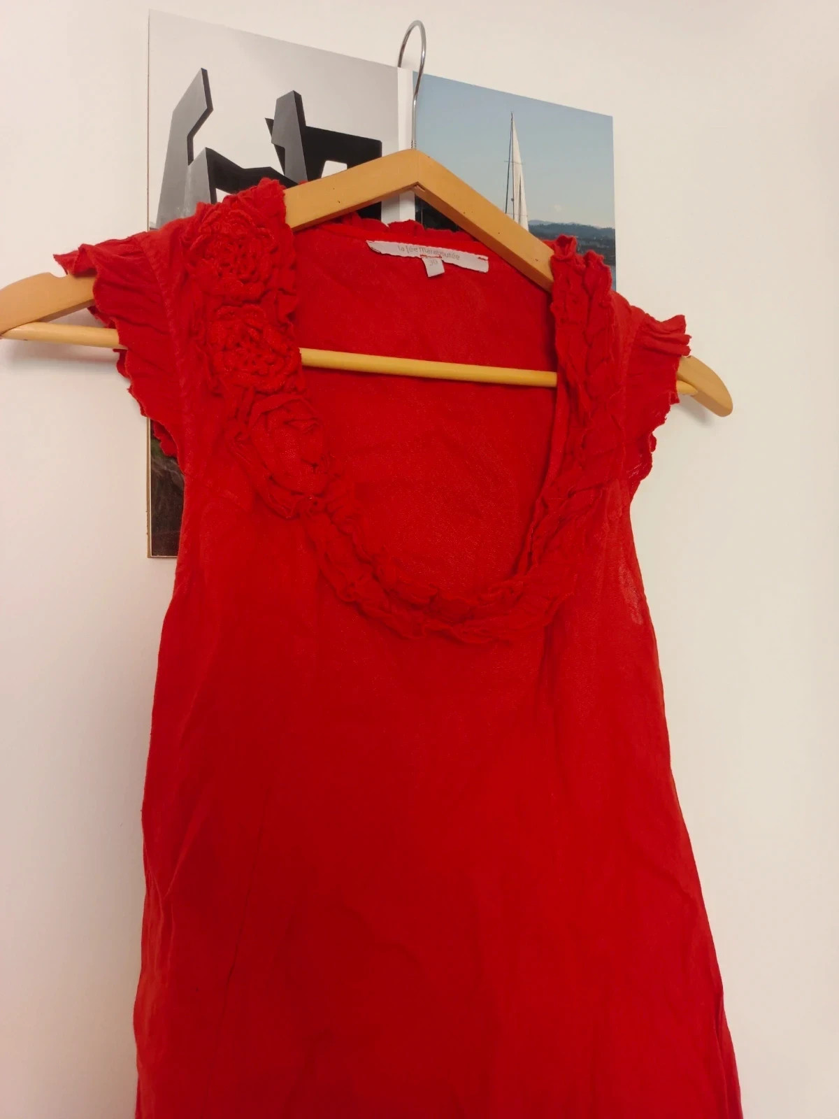 Vestido lino La Fée Maraboutée 36 S Red Linen Dress Robe en Lin Made in Italy – La Fee Maraboutee – taille S / 36 / 8 2