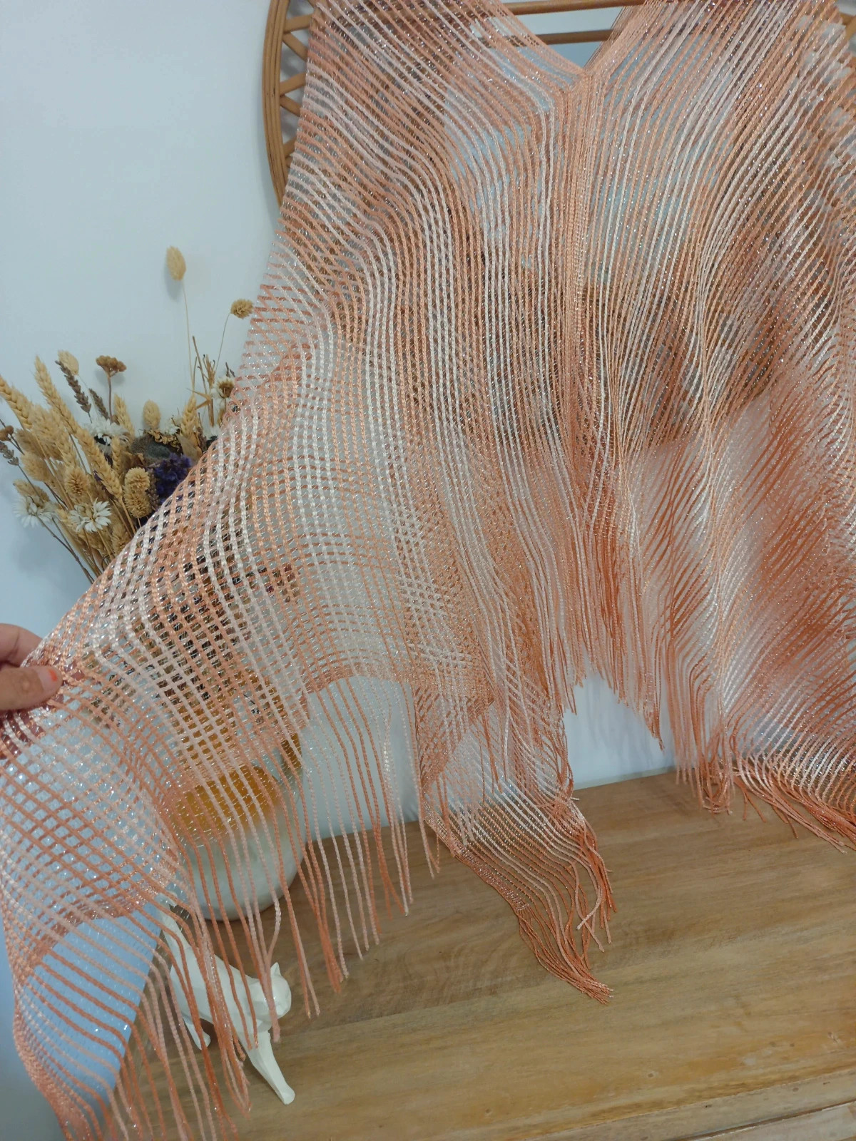 Caftan de Fiesta Rosa Palo Brillante Flecos Capa Elegante Evening Shawl Glitter – Local – taille Taille unique 4