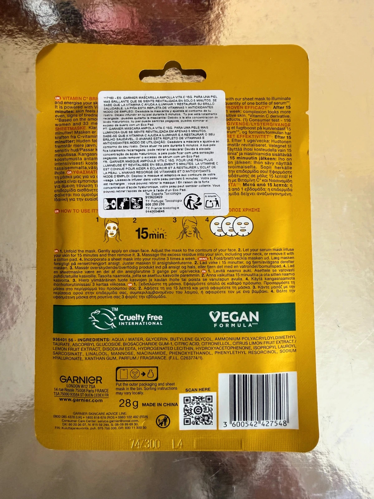 Garnier SkinActive Vitamin C Brightening Glow Serum Mask 28 g – Nueva – Garnier 2