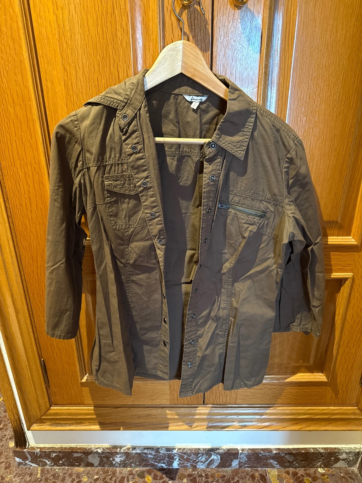 👔 Camisa Stradivarius 🟫 manga 3/4 caqui | talla L / 40 / 12 – Stradivarius – taille L / 40 / 12