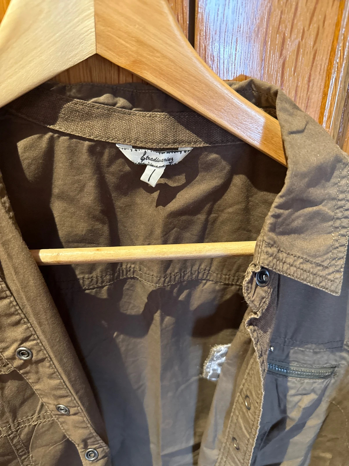 👔 Camisa Stradivarius 🟫 manga 3/4 caqui | talla L / 40 / 12 – Stradivarius – taille L / 40 / 12 3