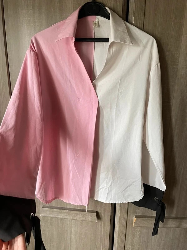 Chemise bicolore rose et blanc manches longues taille M