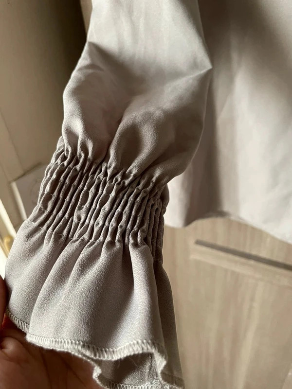 Chemisier chic gris col volanté et manches bouffantes smockées – Shein – taille XL / 42 / 14 5