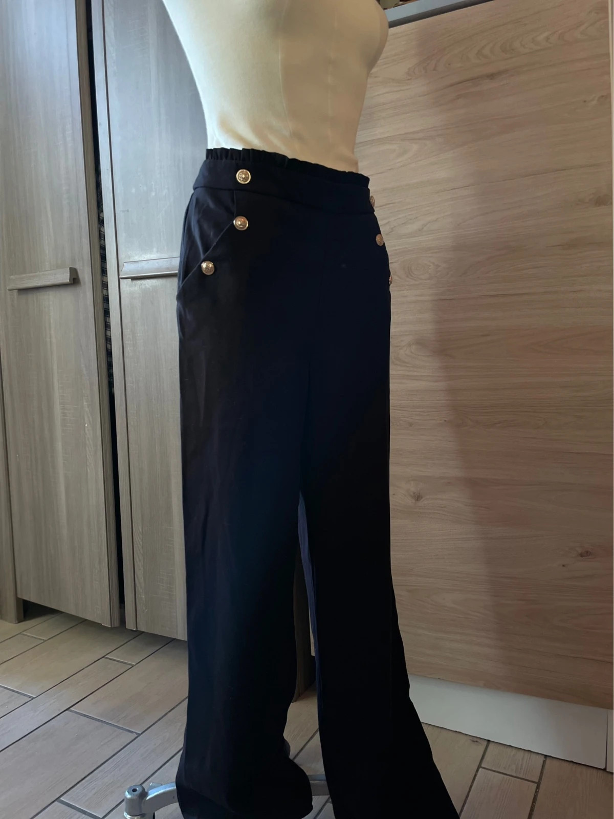Pantalon large noir chic à boutons dorés - style marin – Naf Naf – taille W29 | FR 38 2