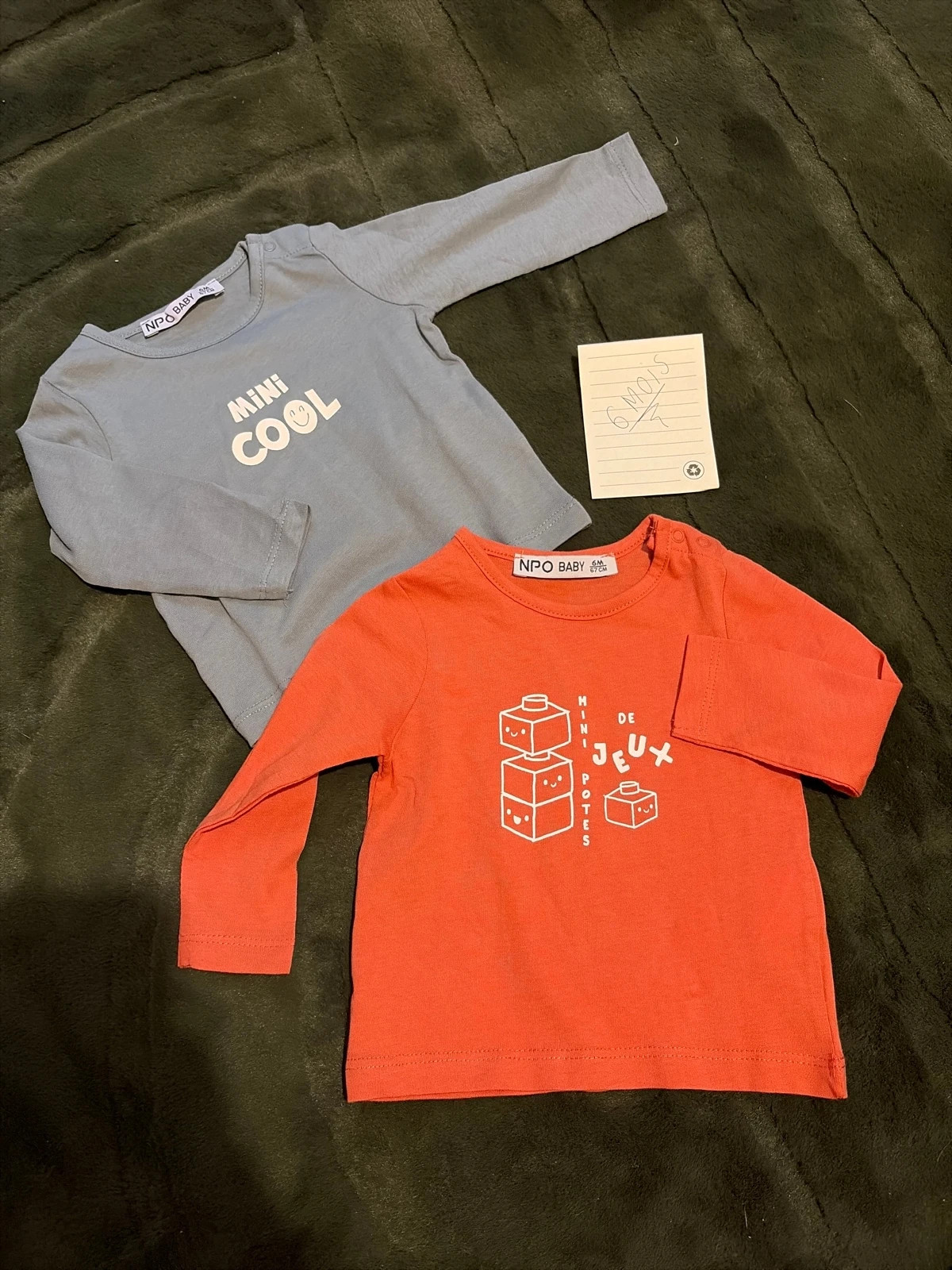 Lot 2 t-shirt – Npo Baby – taille 6-9 mois / 68 cm