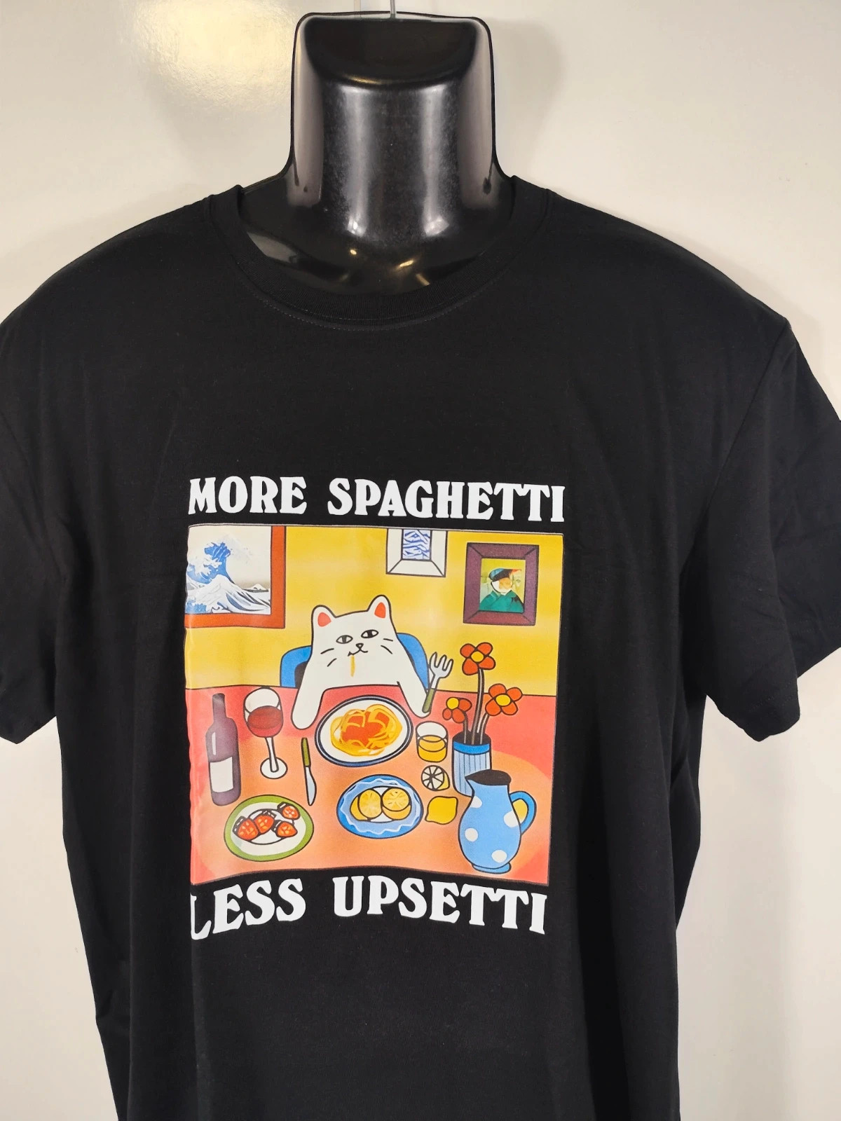 Camiseta Negra con Estampado "More Spaghetti Less Upsetti" 3XL – taille XXXL 2