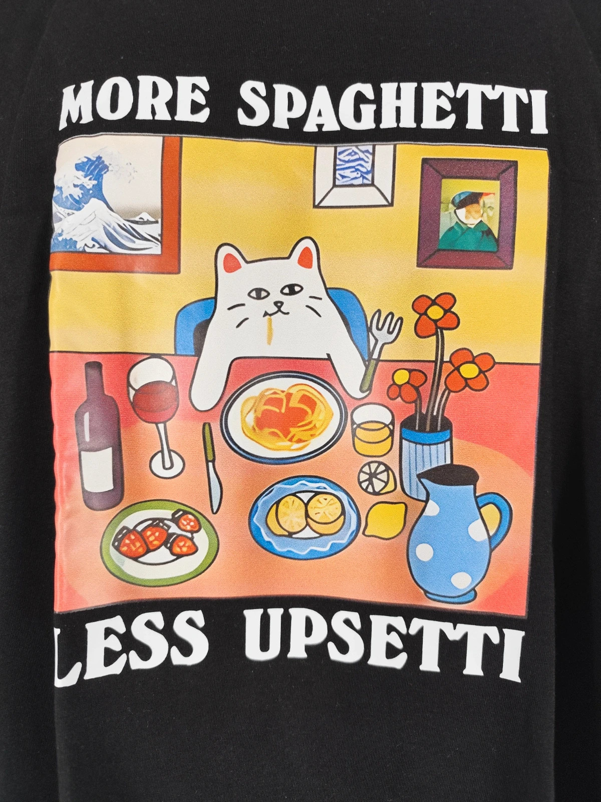 Camiseta Negra con Estampado "More Spaghetti Less Upsetti" 3XL – taille XXXL 3