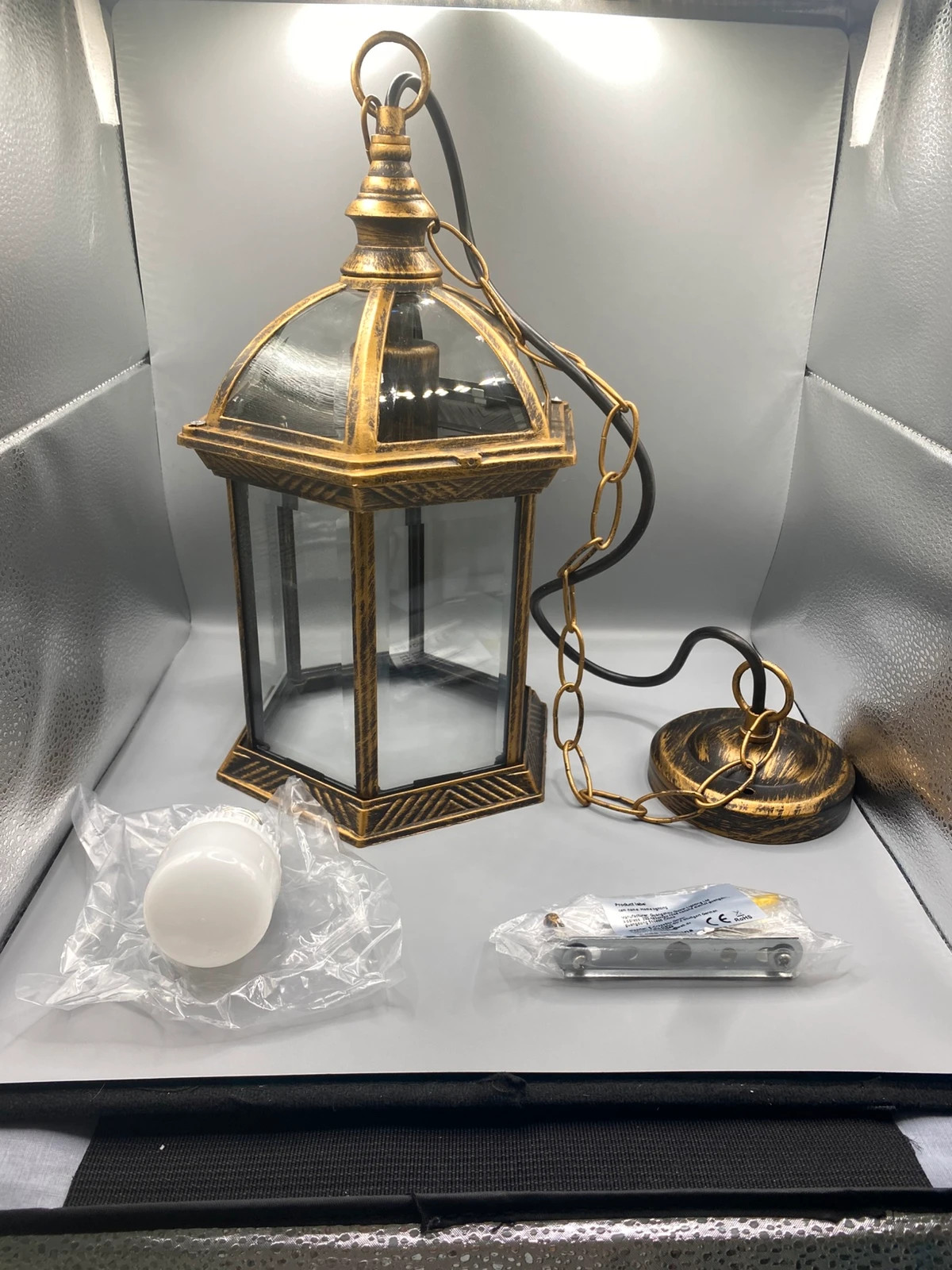 Farol colgante retro dorado y transparente -Nuevo