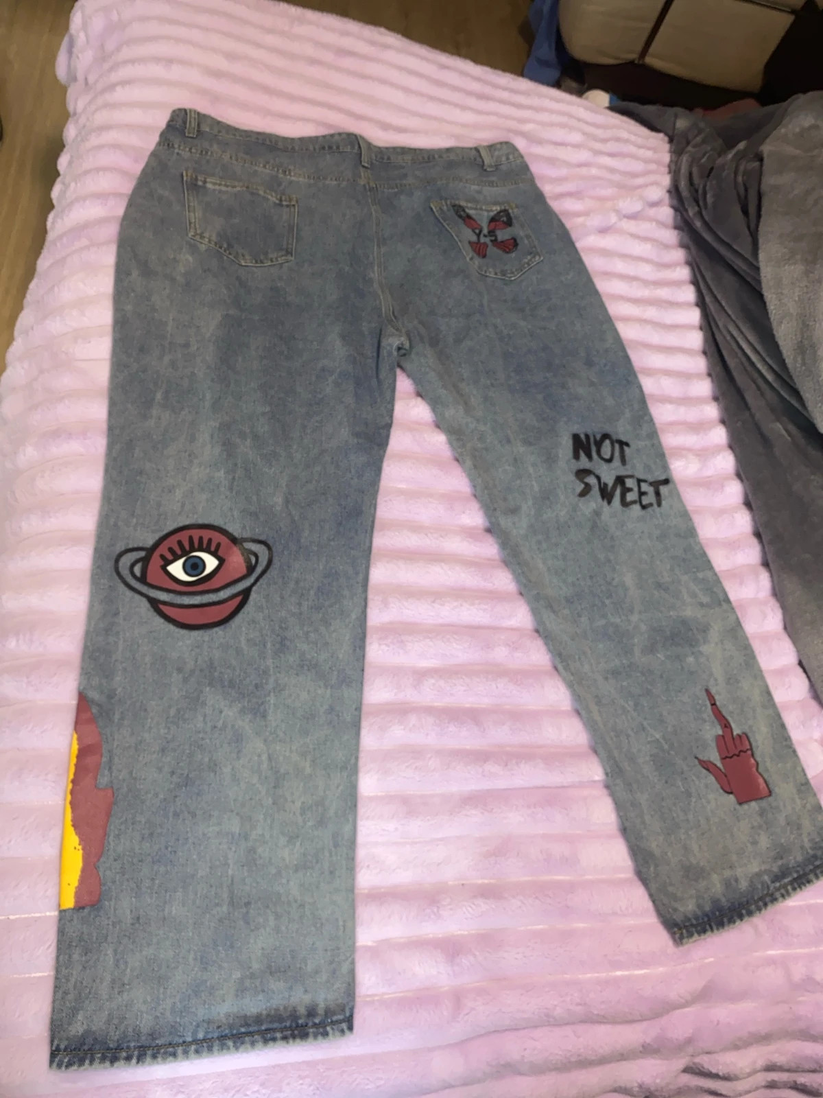 Jeans vaqueros rectos estilo Y2K con rotos y gráficos – Talla 4XL – taille 4XL / 48 / 20 2