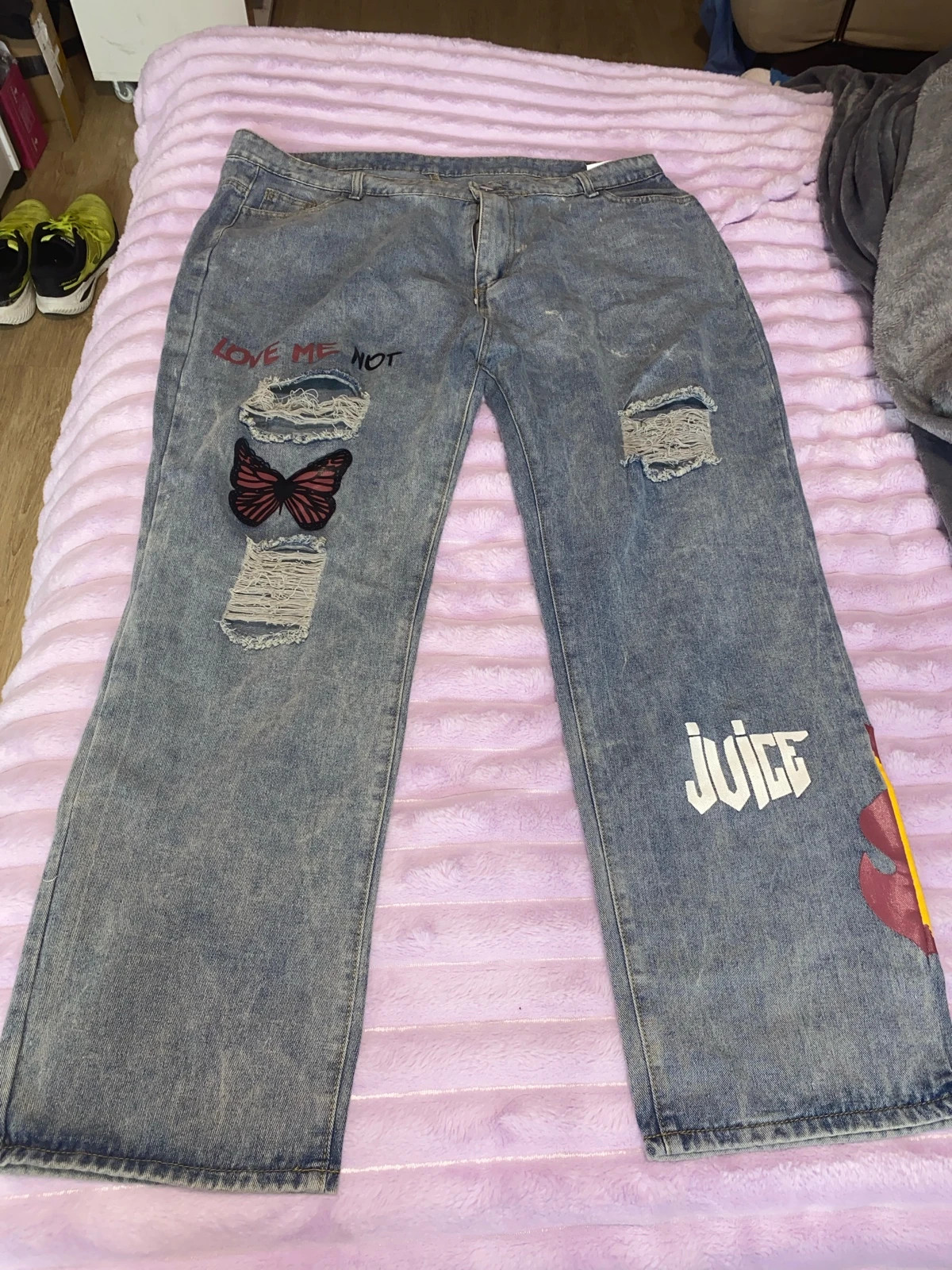 Jeans vaqueros rectos estilo Y2K con rotos y gráficos – Talla 4XL – taille 4XL / 48 / 20 3