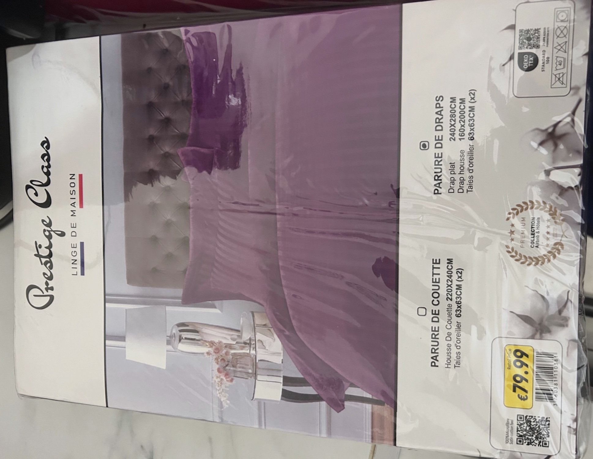 Parure de drap Prestige Class violette 240x280 cm