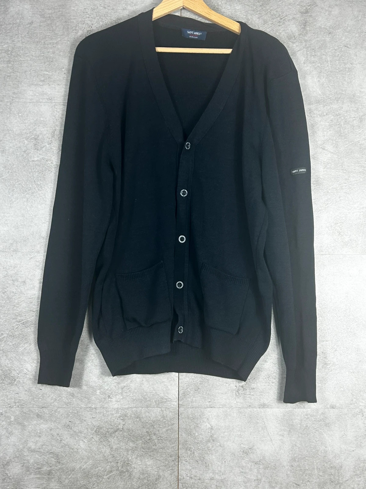 saint james hommes cardigan taille l 52 gilet boutonne noir made in france logo manche