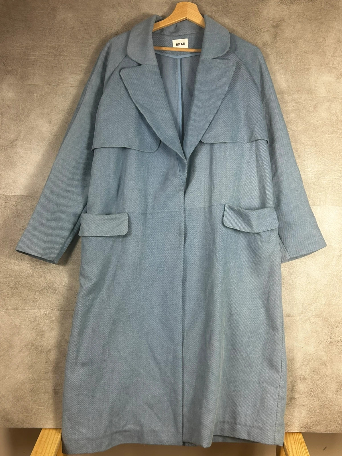 Bel Air femme manteau Malice taille 3 40 L trench long oversize coton bleu ciel Made in France