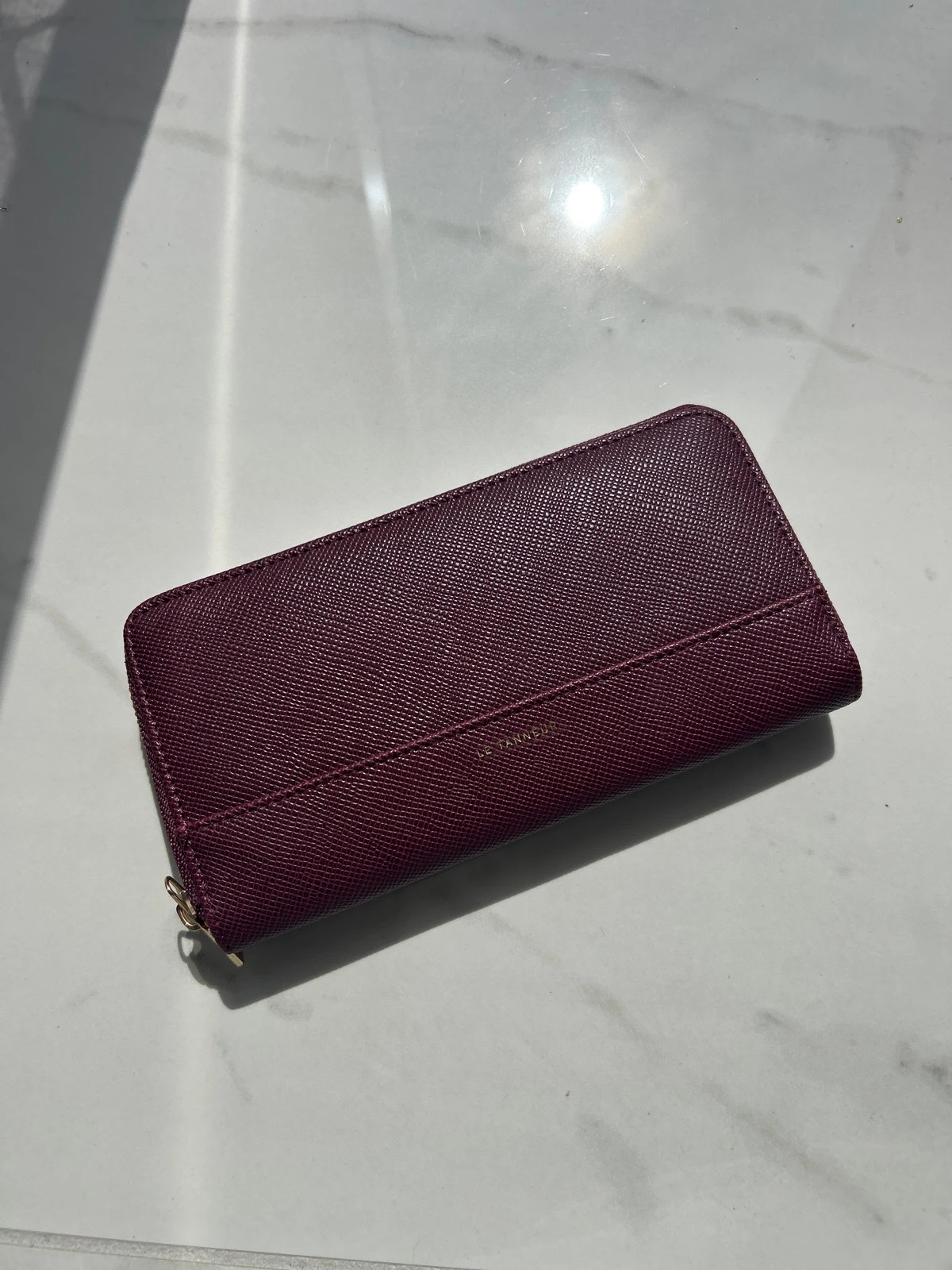 Le Tanneur femme compagnon portefeuille long zippé cuir grainé bordeaux