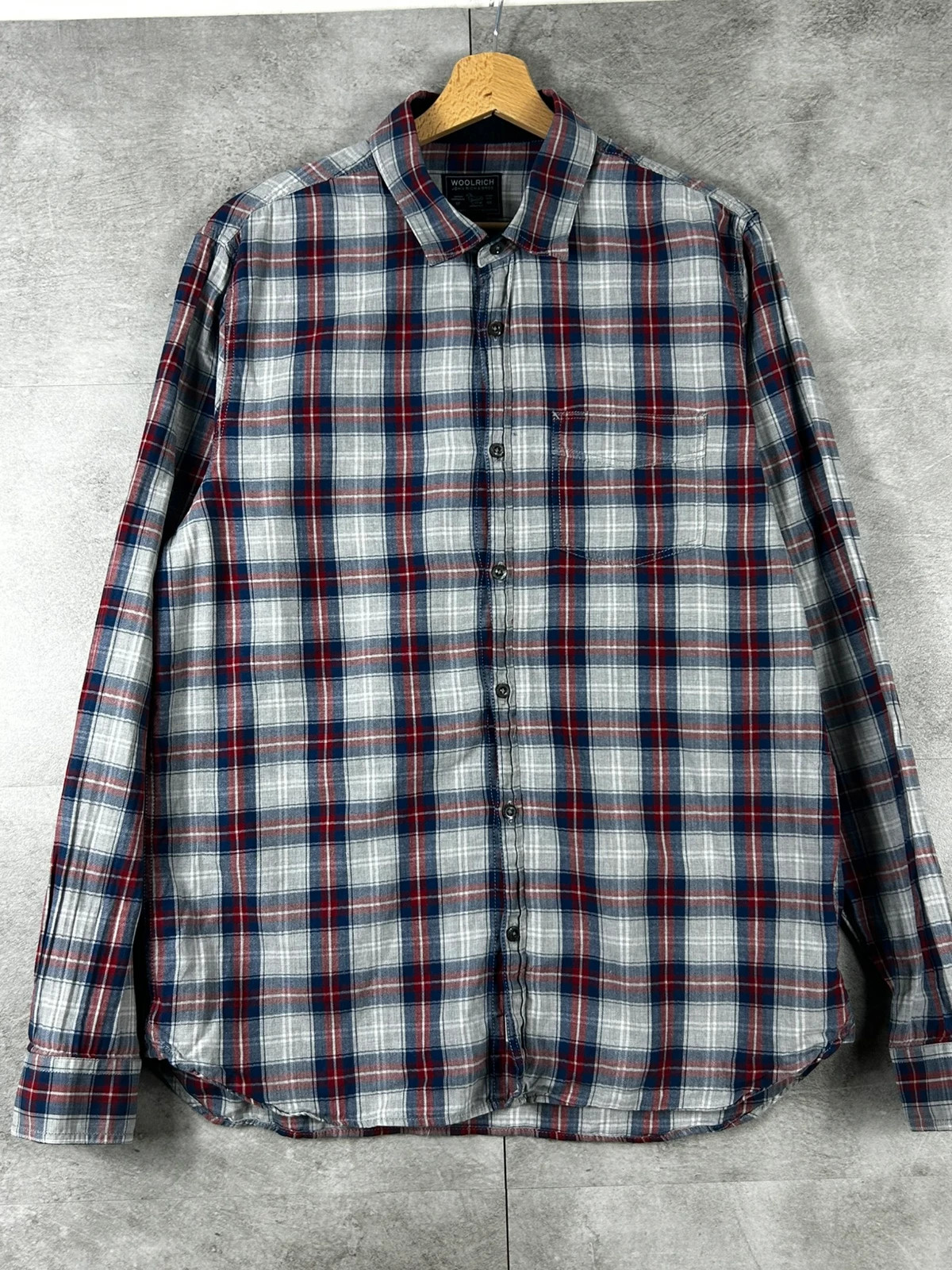 Woolrich homme chemise à carreaux taille M US L EU effet flanelle bleu gris rouge
