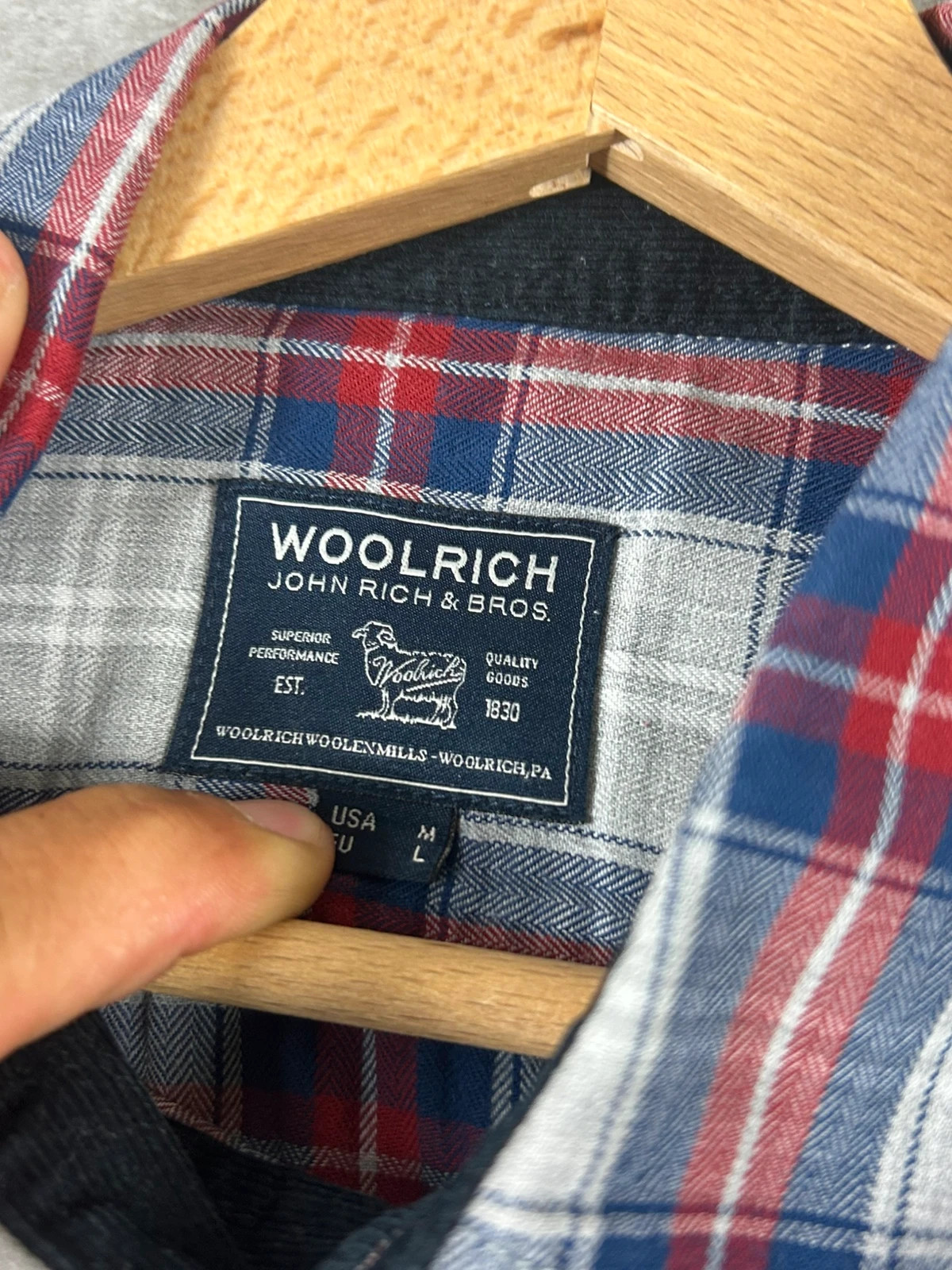 Woolrich homme chemise à carreaux taille M US L EU effet flanelle bleu gris rouge – Woolrich – taille L 3