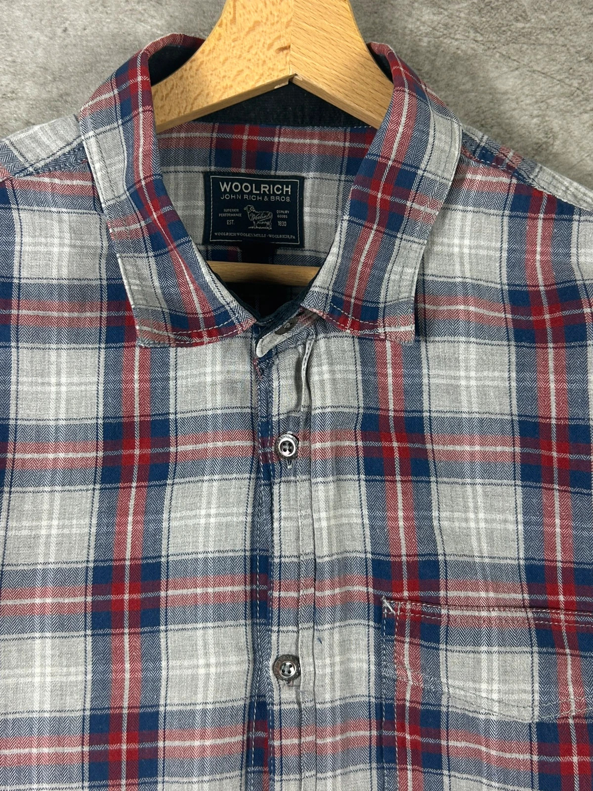 Woolrich homme chemise à carreaux taille M US L EU effet flanelle bleu gris rouge – Woolrich – taille L 4