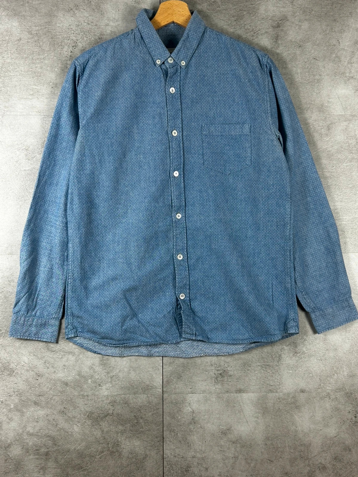 Octobre Éditions hommes chemise Charlie taille M chambray à pois bleu col boutonné