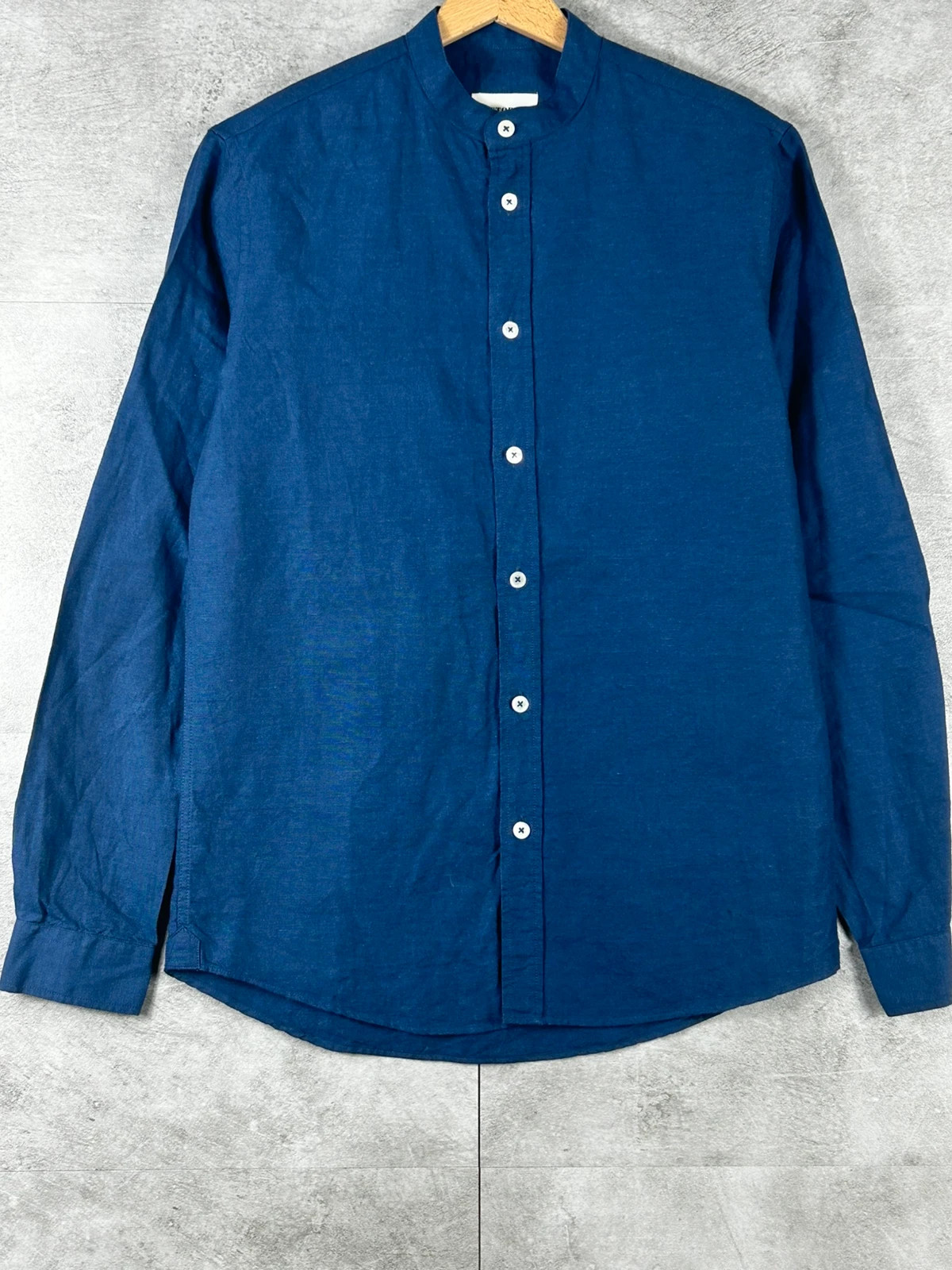 Octobre Éditions hommes chemise col officier taille XS coton lin bleu indigo