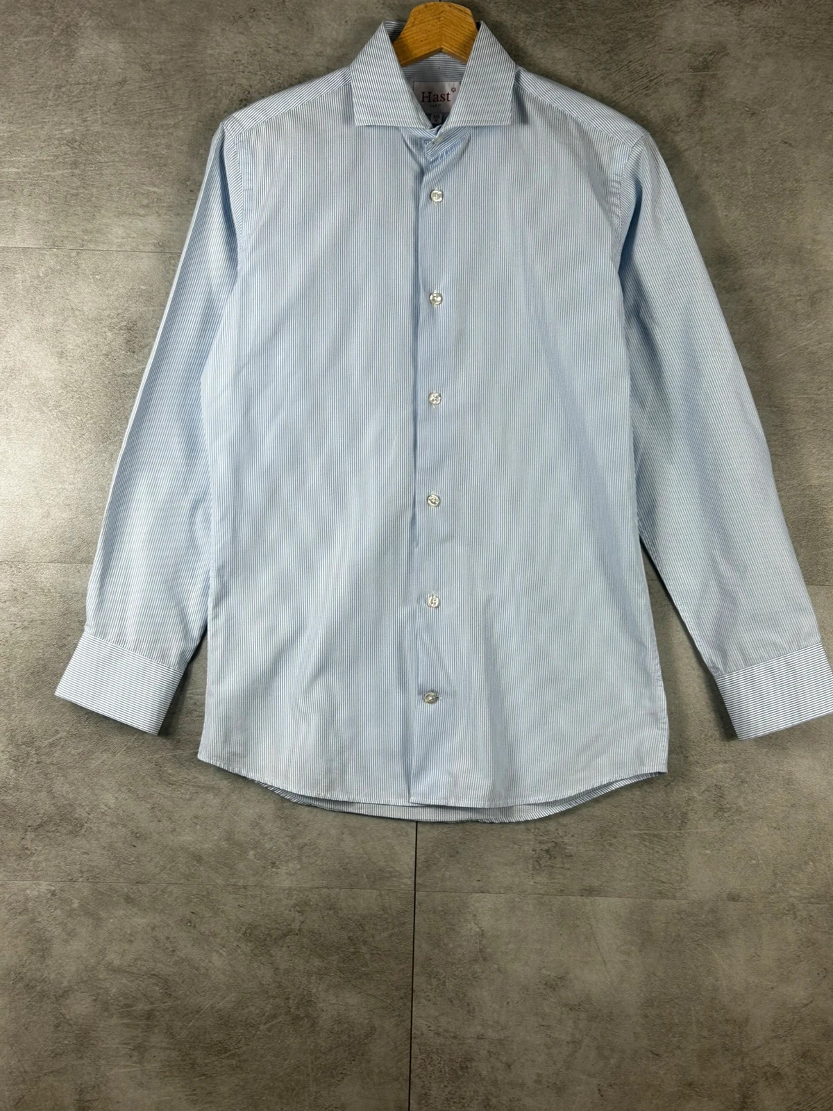 Hast Paris homme chemise formelle taille 36 XS fines rayures bleu blanc 100% coton