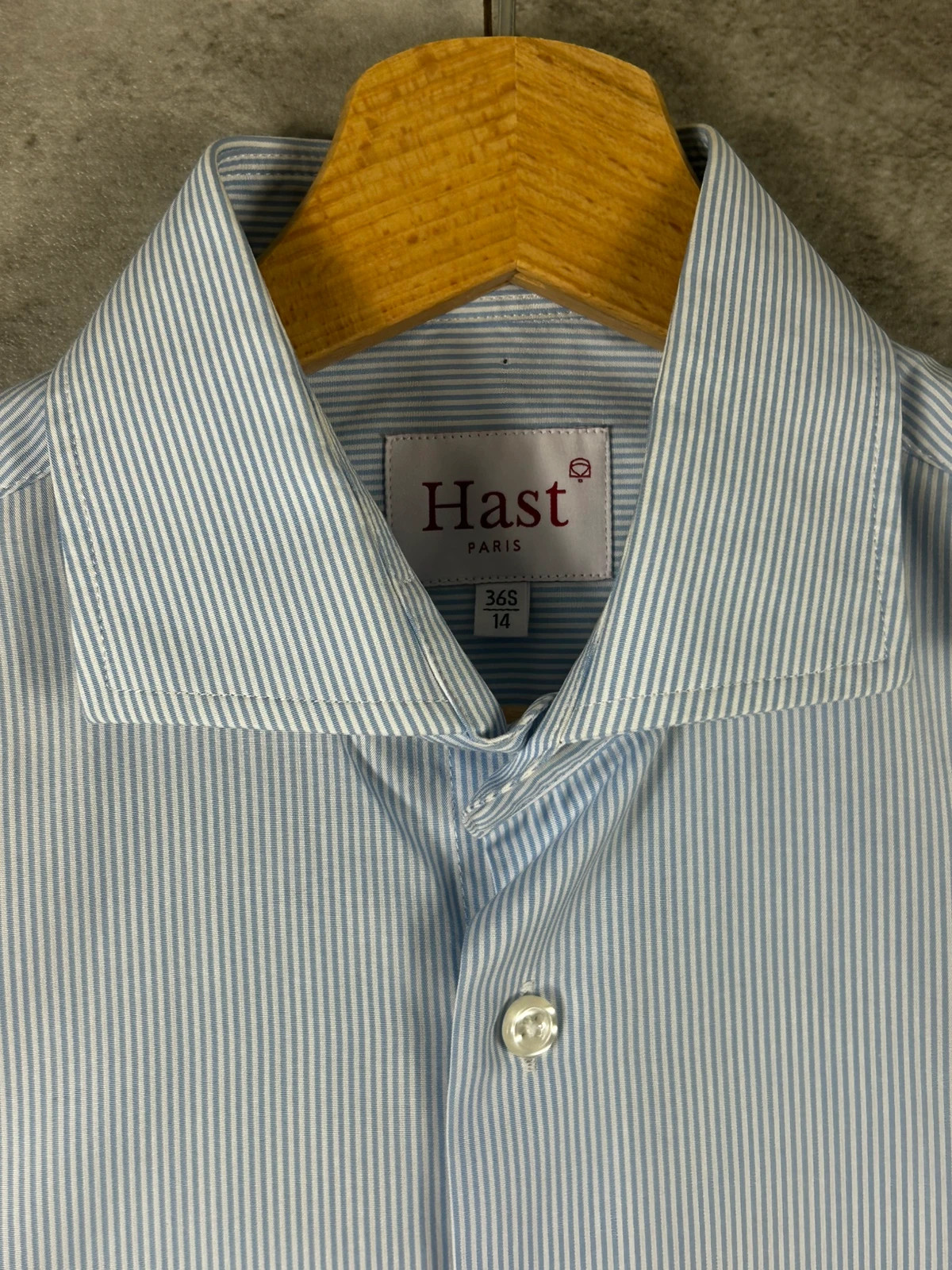 Hast Paris homme chemise formelle taille 36 XS fines rayures bleu blanc 100% coton – Hast – taille XS 2
